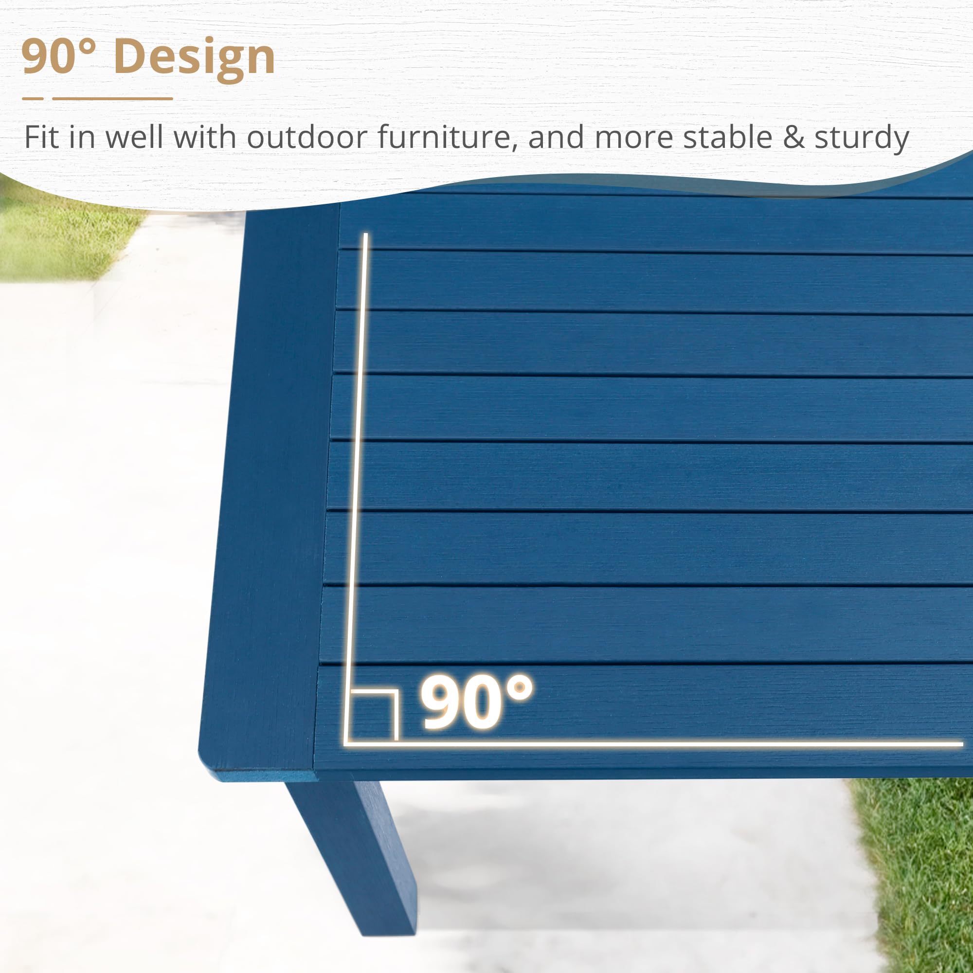 LUE BONA Outdoor Coffee Table - Weather-Resistant Rectangle Patio Table with Adjustable Leveling Feet for Deck, Pool, Balcony - Indoor & Outdoor Use - Navy Blue | Perfect for Backyard Relaxation, Poolside Lounging, and Outdoor Entertaining