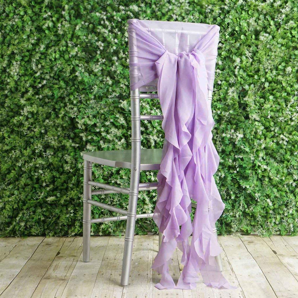 50 Premium Lavender Curly Chiffon Chair Covers with Sashes - Elegant Wedding, Party & Reception Decorations for Ceremonies, Banquets and Special Events