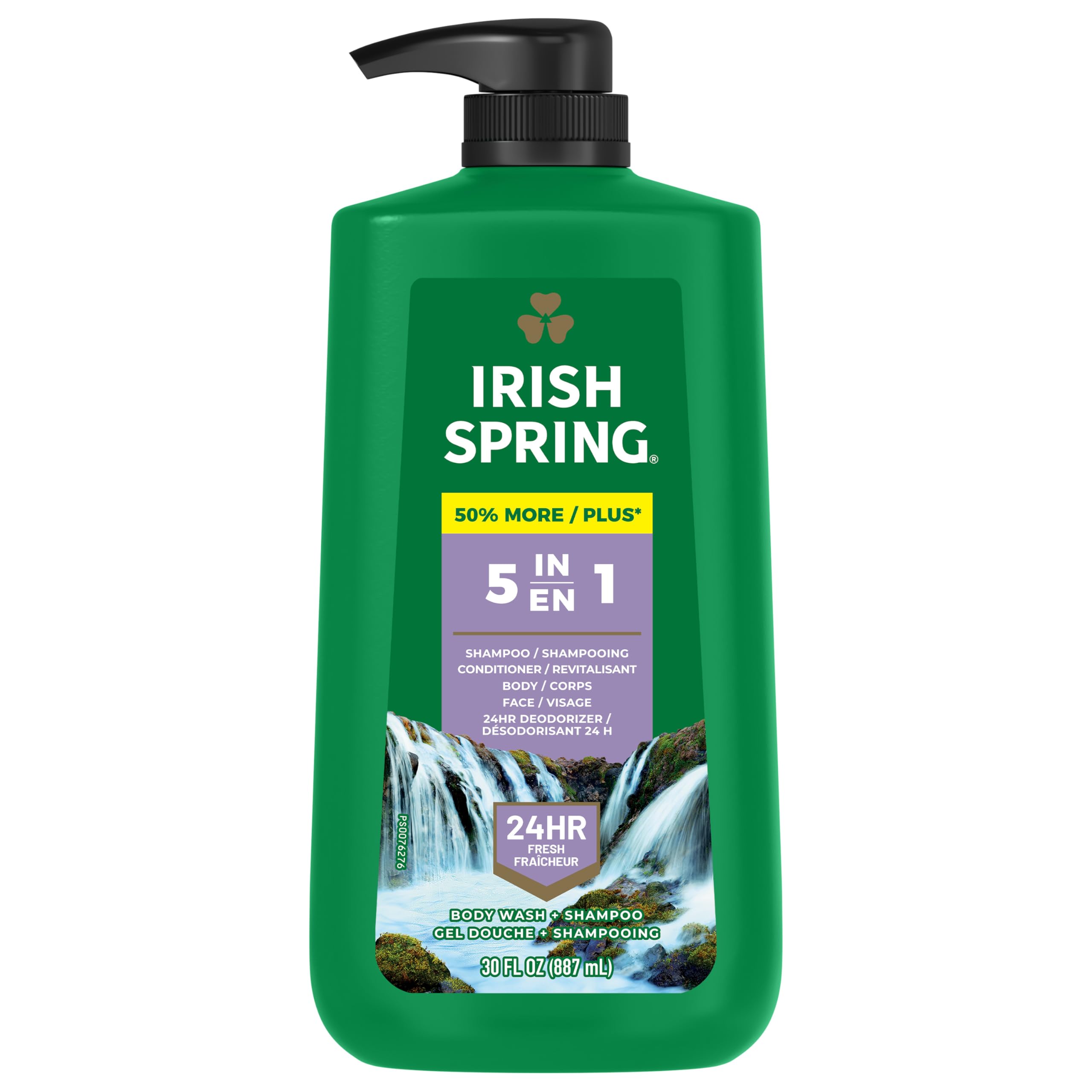 Irish Spring 5-in-1 Men's Body Wash - 24 Hour Freshness, Cleanses & Conditions Body, Face & Hair - Biodegradable Formula, 30oz Pump Bottle - Ideal for Gym, Travel & Daily Shower Routine