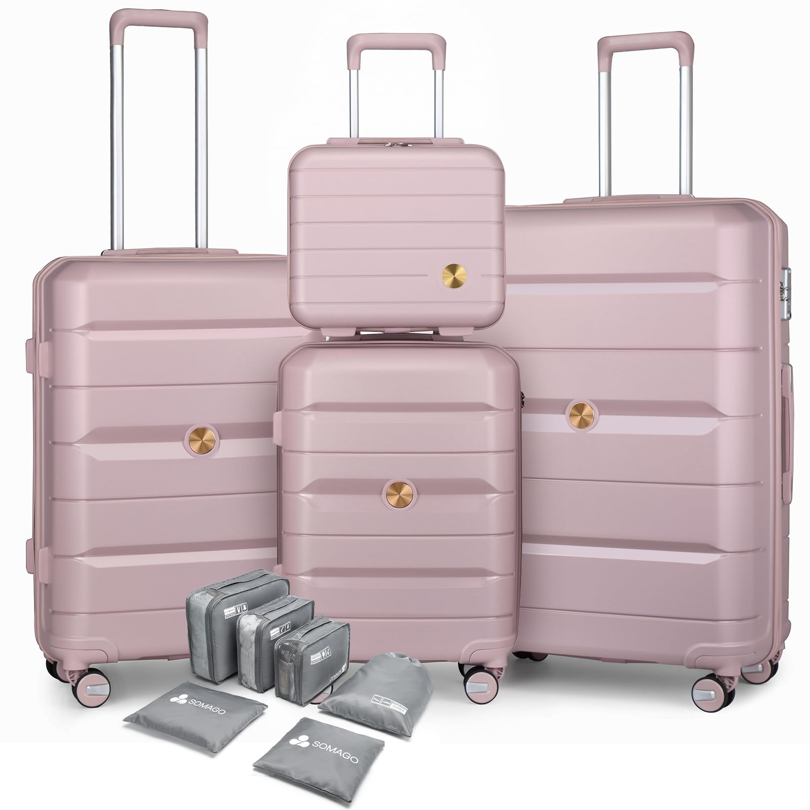 Somago Lightweight Hardside Polypropylene Luggage Set with Packing Cubes - 4-Piece Spinner Wheel Suitcase with TSA Lock (Nude Pink) | Perfect for Business Travel, Family Vacations & International Trips