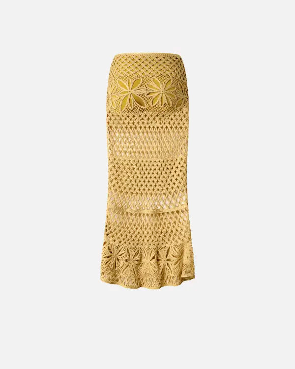 Elegant Mustard Crochet Long Skirt for Women - Boho Chic Summer Maxi Skirt for Beach, Vacation & Casual Outfits
