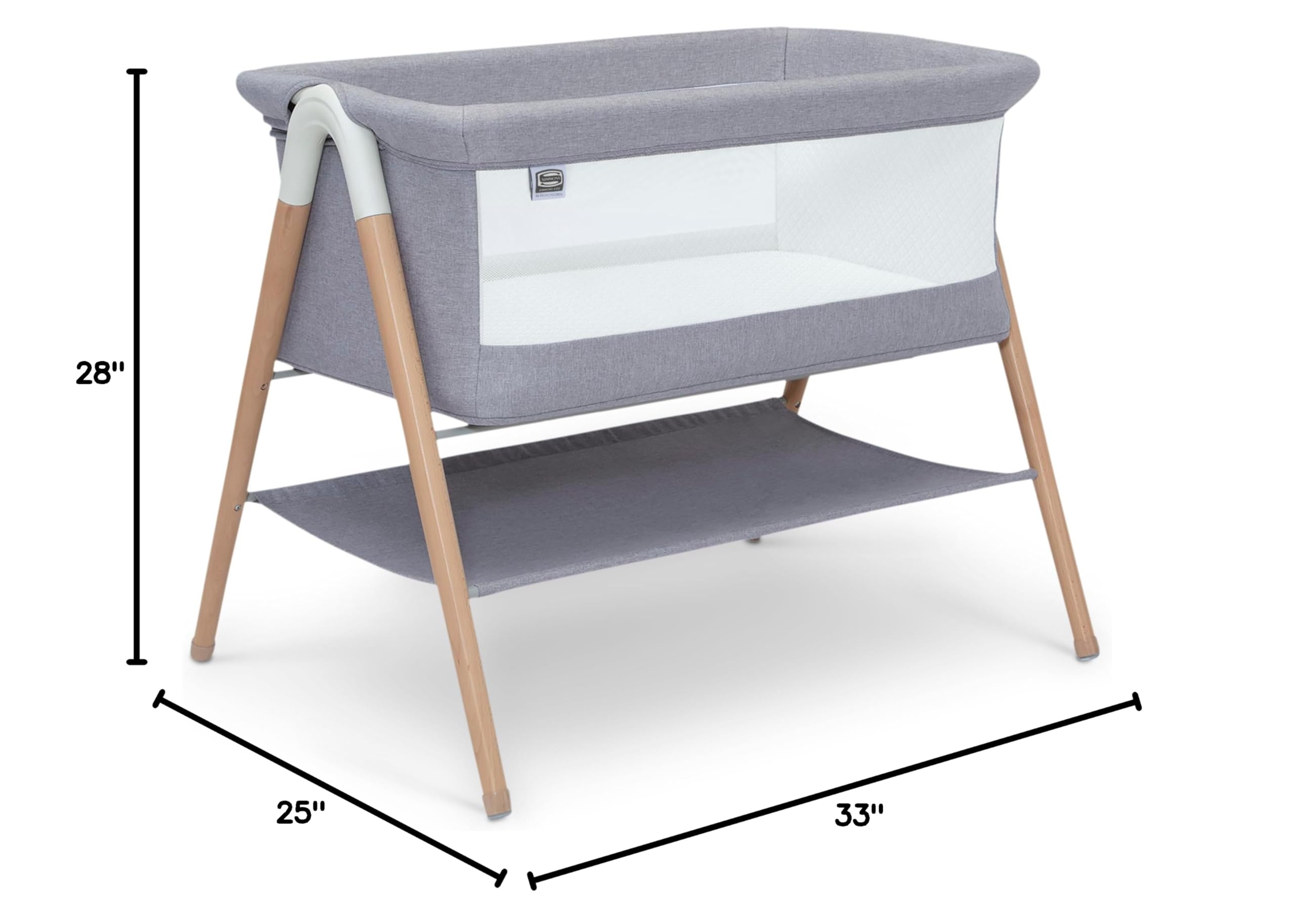 Simmons Kids Koi by The Bed Bassinet - Breathable Mesh Sides & Natural Beechwood Legs - Dove Grey - Safe Baby Sleeper for Bedside Co-Sleeping & Nursery