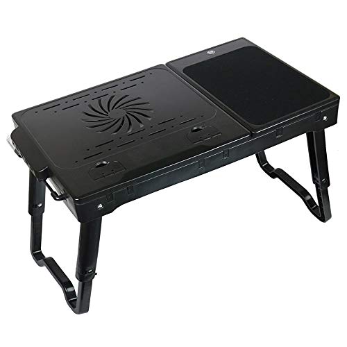 Multi-Functional Laptop Table Stand with Cooling Fan & LED Light - Adjustable Ergonomic Design for Bed, Couch, Office & Home Use - Black