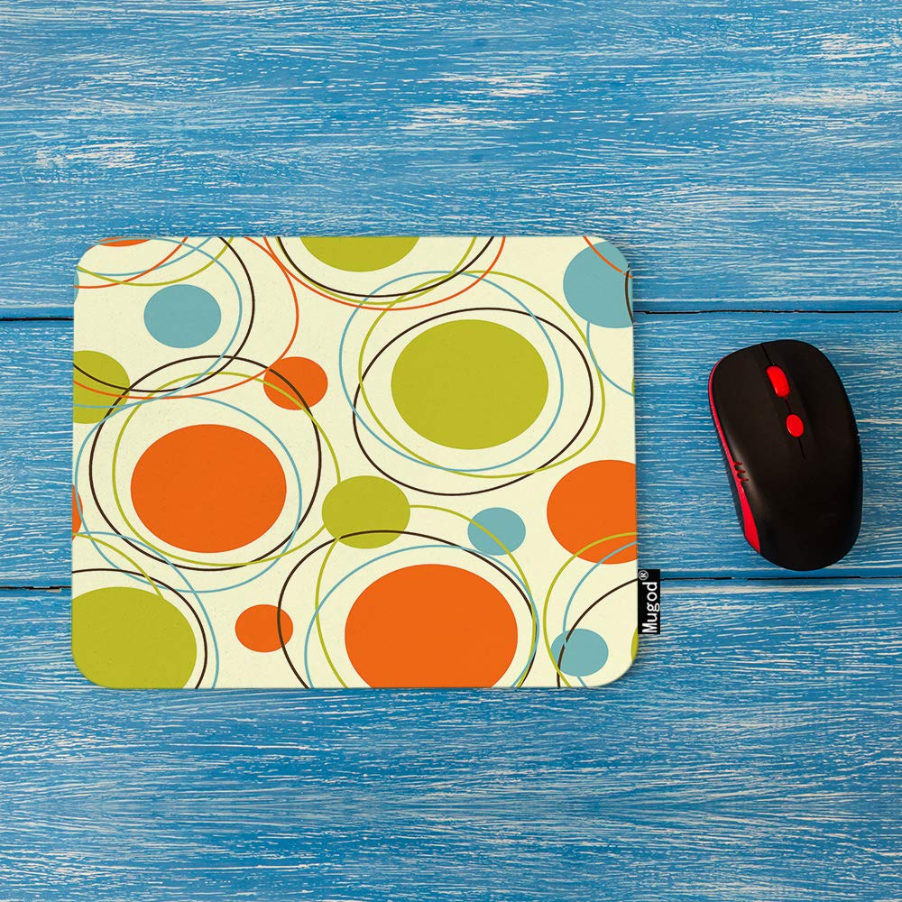 Geometric Pattern Mouse Pad - Retro Abstract Orbits Design Non-Slip Rubber Base Gaming Mouse Mat for Computer, Laptop, PC - Perfect for Office & Home Working (9.5x7.9 Inch) - Ideal for Gamers, Graphic Designers and Remote Workers