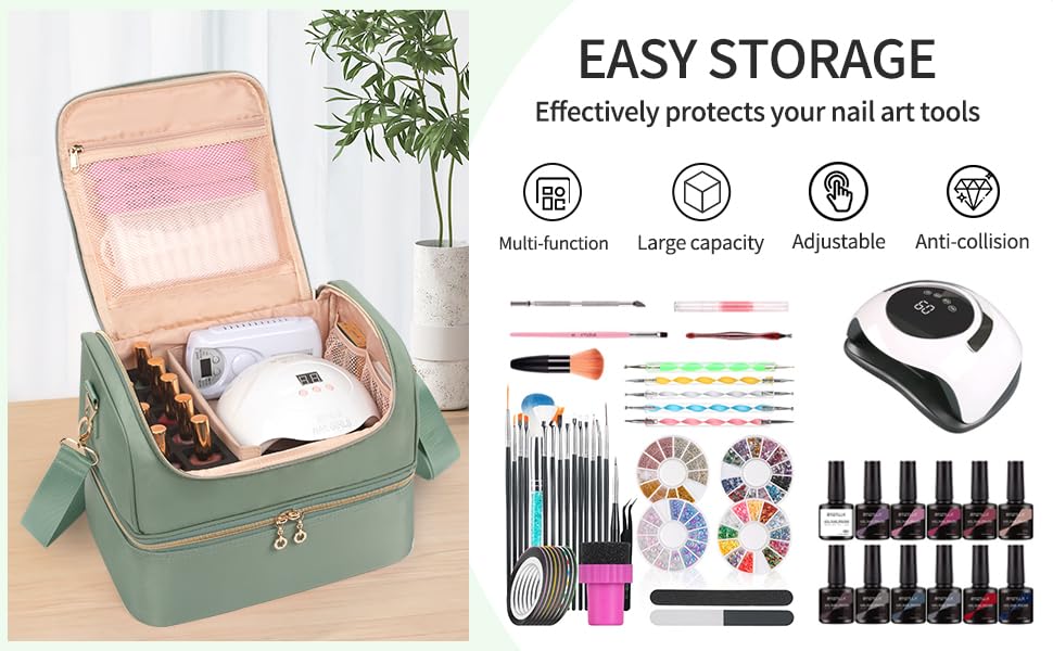45 Bottle Nail Polish Organizer Case with Nail Lamp Holder - Portable Travel Nail Tech Storage Box for Manicure Tools & Nail Art Supplies | Perfect for Salon Professionals & Home Nail Care