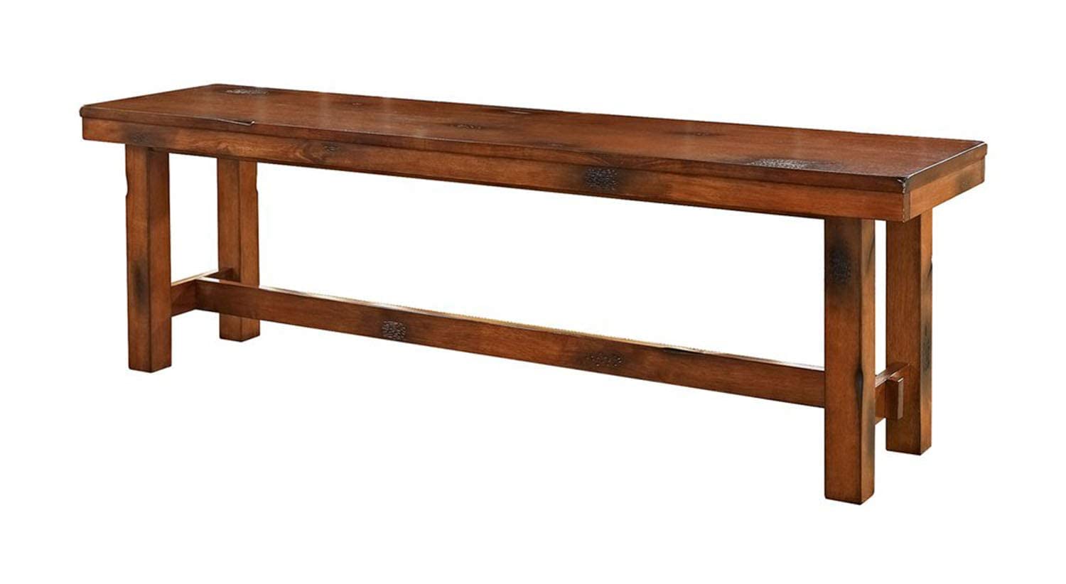 Rustic Farmhouse Wood Dining Bench - Distressed Brown Oak 60-Inch Kitchen Table Bench for 3 - Perfect for Farmhouse, Cottage & Country Kitchen Decor