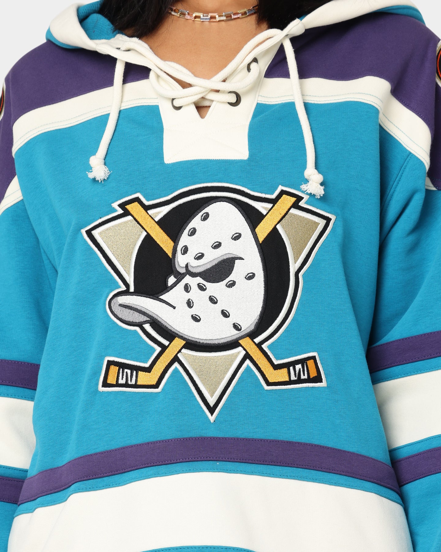 47 Brand Anaheim Ducks Lacer Hoodie - Purple & Sharks Teal Color - Men's NHL Hockey Pullover Sweatshirt for Game Day & Casual Wear