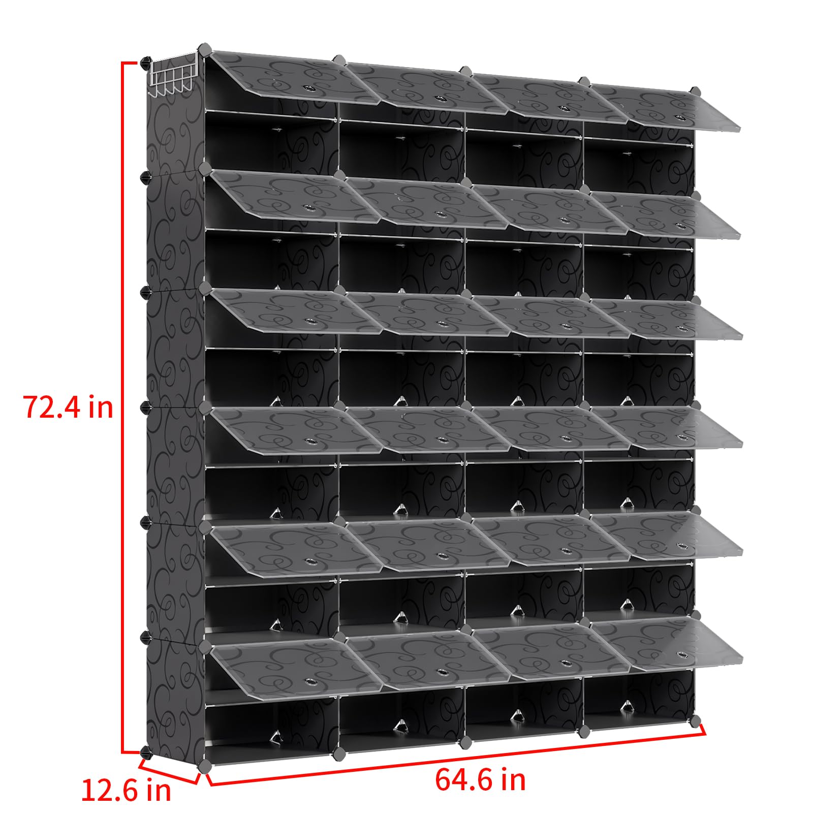 MAGINELS 96-Pairs Shoe Storage Cabinet with Doors - Portable Shoe Rack Organizer, Large DIY Plastic Detachable Shoe Shelves for Entryway, Bedroom, Closet - Black | Space Saving Shoe Storage Solution for Home Organization