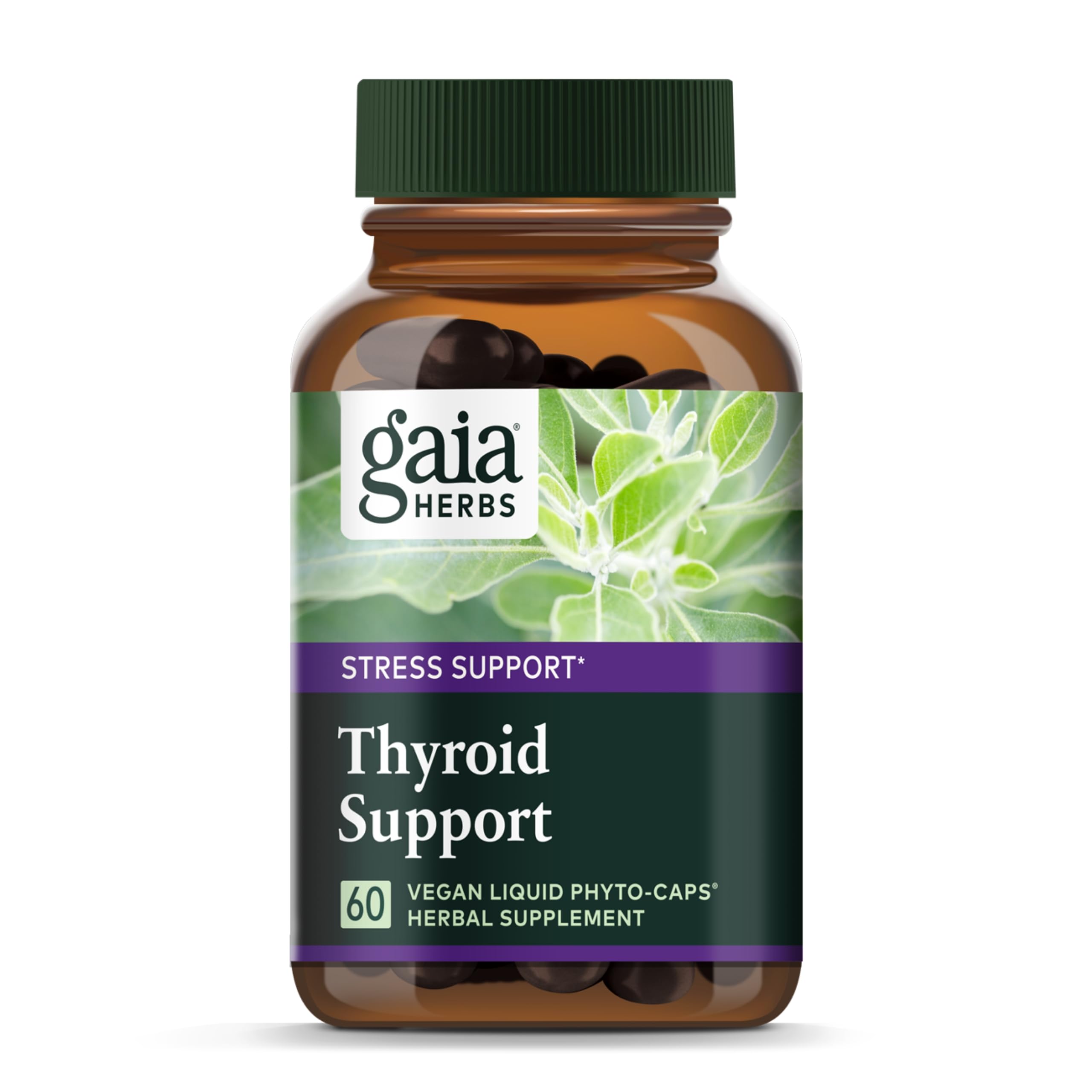 Gaia Herbs Thyroid Support Supplement - Ashwagandha, Kelp, Brown Seaweed & Schisandra for Healthy Metabolism & Wellness - 60 Vegan Liquid Phyto-Capsules (20-Day Supply) - Supports Energy, Focus & Stress Relief for Busy Lifestyles