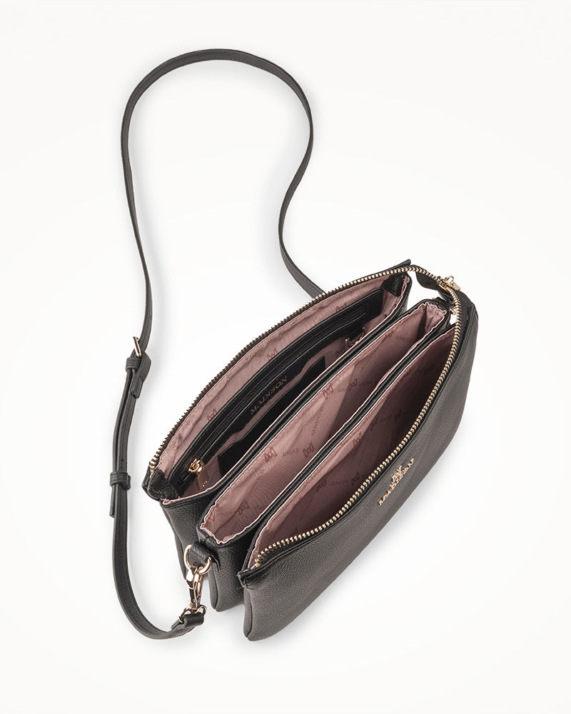 Avery 3 Compartment Crossbody Bag with Adjustable Monogram & Chain Straps - Stylish Hands-Free Purse for Women, Perfect for Travel, Shopping & Everyday Use