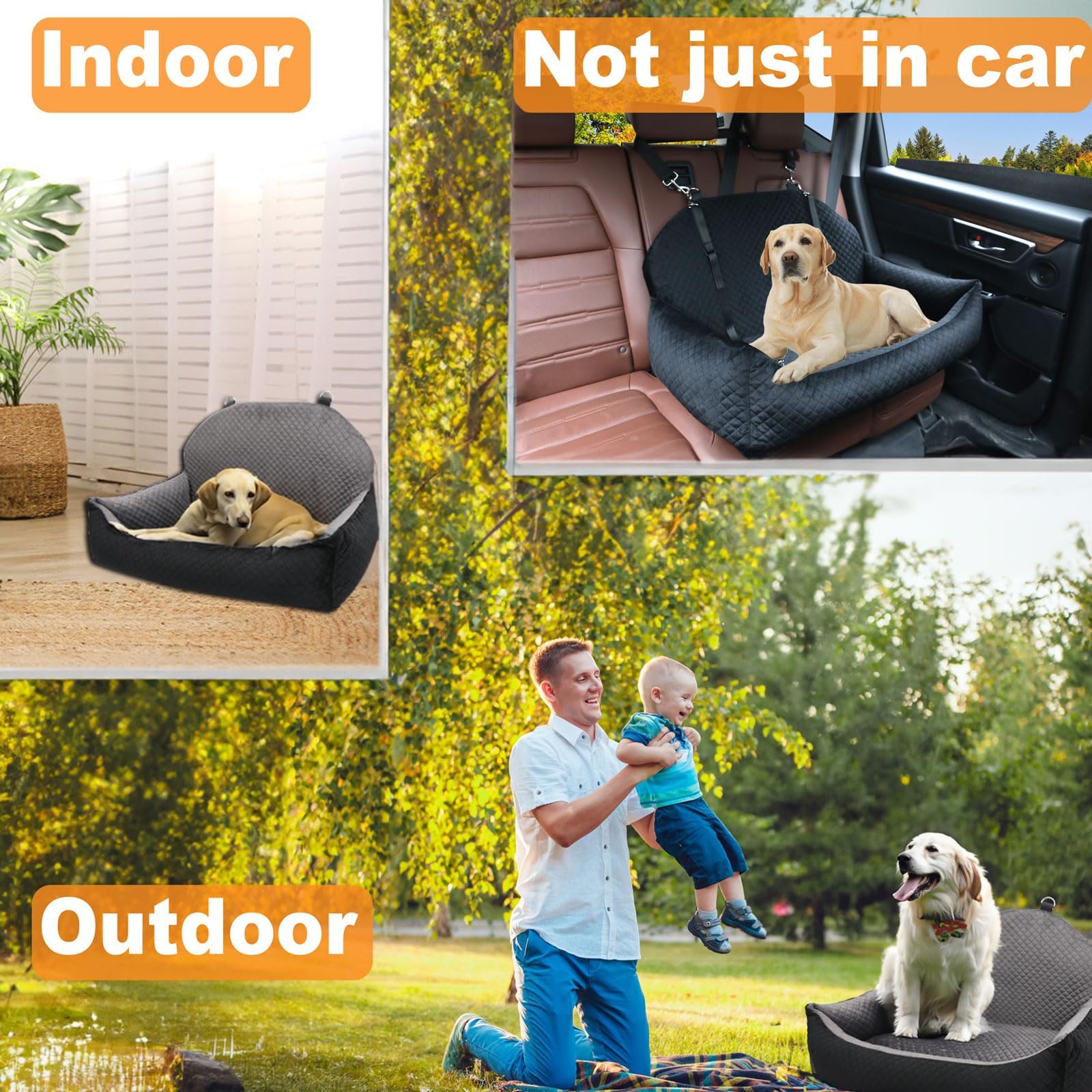 Premium Dog Car Seat Bed for Large & Medium Dogs or 2 Small Pets - Washable Soft Fabric with Non-Slip Base - Travel Safety Booster Seat for Dogs & Cats - Easy to Assemble & Clean (Black) - Perfect for Road Trips, Vet Visits & Daily Commutes