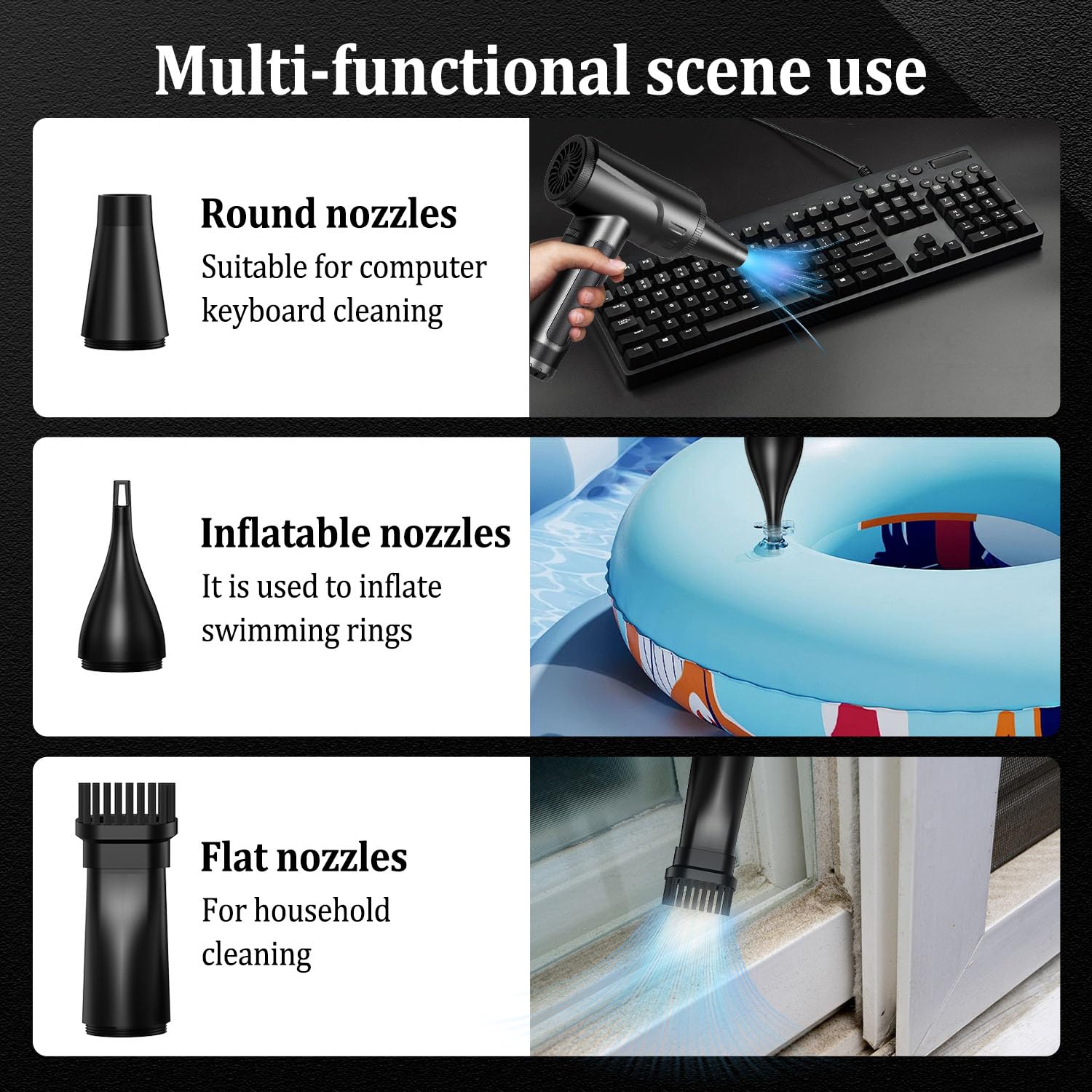 Electric Air Duster for Computer Cleaning - Reusable Cordless Air Blower for Keyboard, Laptop, Car, BBQ, Crumbs & Pet Hair - Adjustable Speed Compressed Air Can Alternative - Perfect for Home, Office & Electronics Maintenance