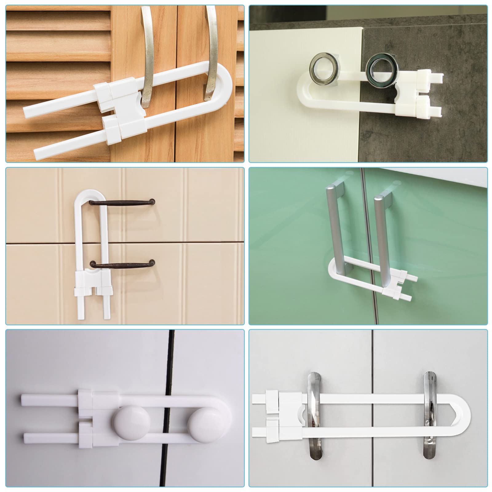 6 Pack Sliding Cabinet Locks - Child Safety U Shape Latches for Kitchen, Bathroom & Cupboard Doors | Baby Proofing Cabinet Handles & Knobs | Secure Storage for Homes with Toddlers
