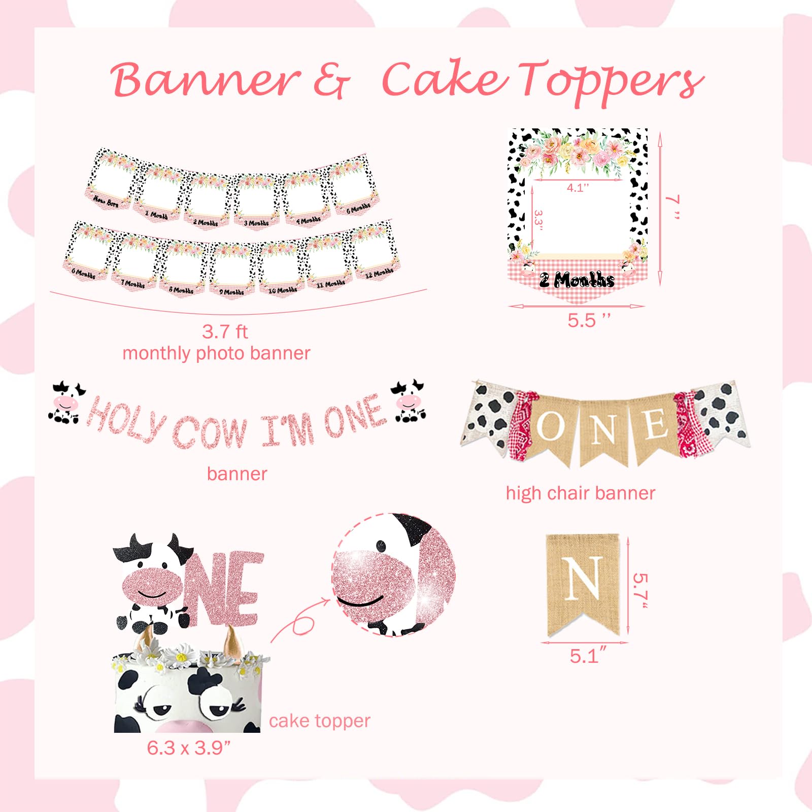 1st Birthday Decorations for Girls - Holy Cow I'm One Cow Print Party Supplies | First Birthday Party Decorations for One Year Old Girls | Perfect for Cow-Themed Birthday Parties, Baby Showers & Milestone Celebrations