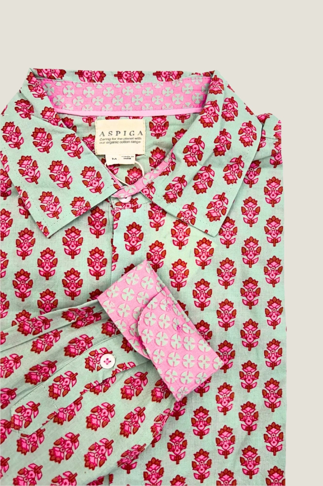 Men's Printed Cotton Shirt - Azalea Khaki & Pink Floral Design | Casual Button Down Shirt for Summer Outfits, Beach Vacations & Date Nights