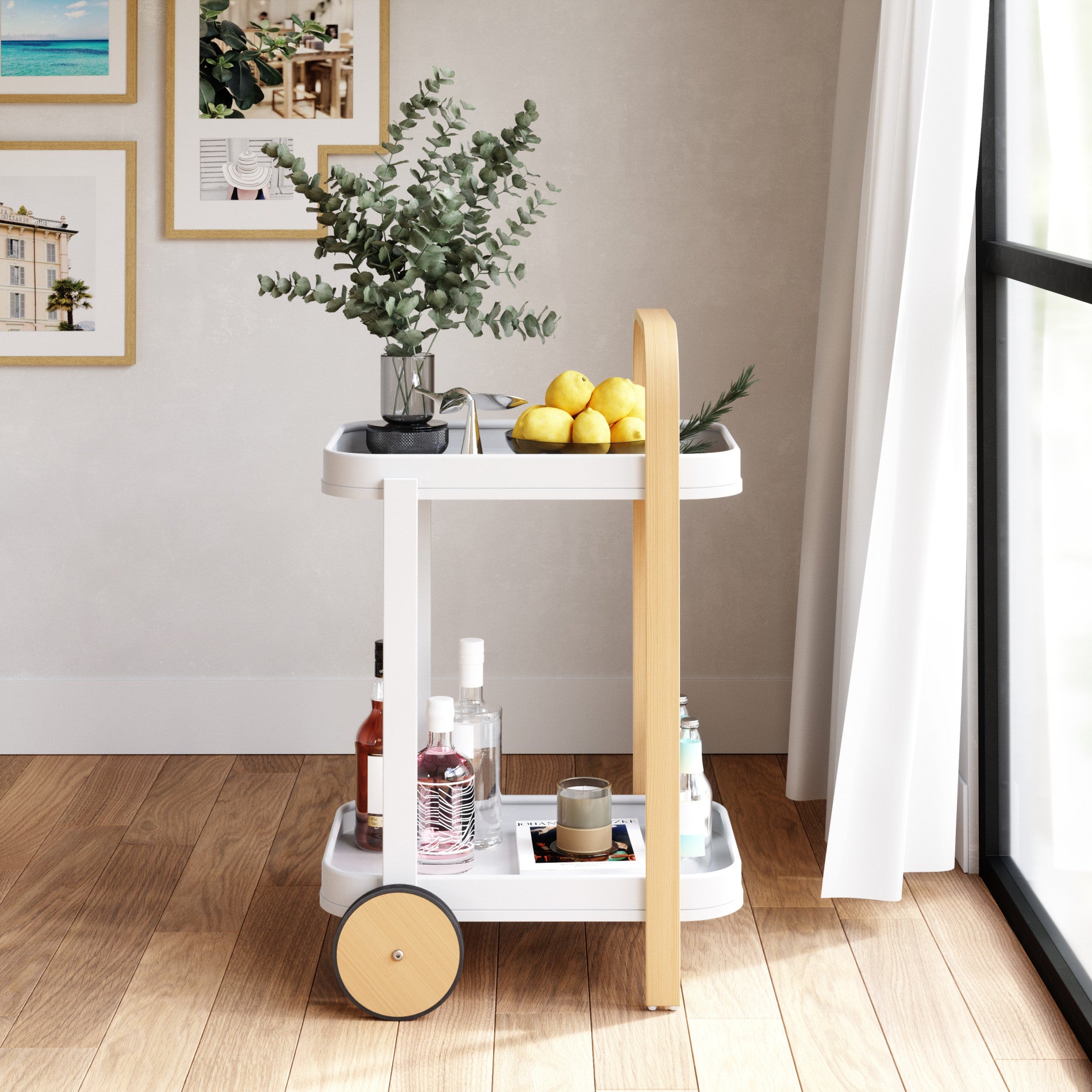 Bellwood Bar & Storage Cart - Mobile Home Bar Cabinet with Wheels for Kitchen, Living Room & Outdoor Entertaining