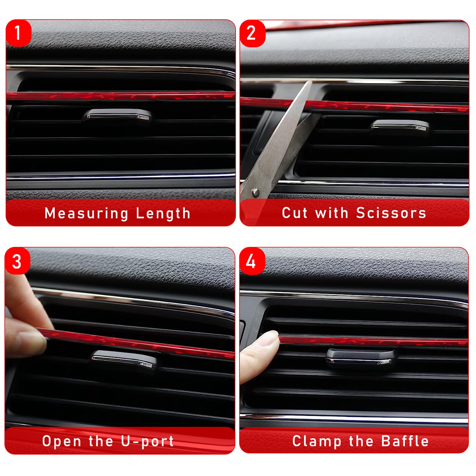 20 PCS Universal Car Air Vent Decorative Strips - Waterproof Bendable Auto AC Vent Trim, Shiny Red Vehicle Interior Accessories for Straight Vents | Perfect for Car Customization & Interior Styling
