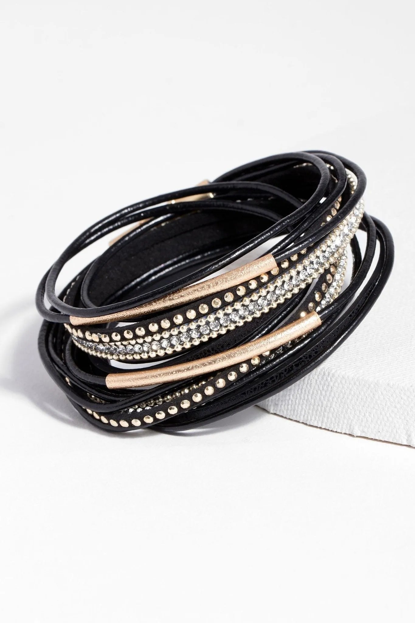 Genuine Leather Crystal Double Wrap Bracelet for Women - Elegant Boho Jewelry for Parties, Weddings & Everyday Wear
