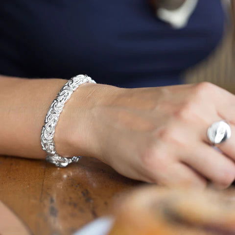 8 Inch Sterling Silver Byzantine Bracelet for Women - Elegant Oval Gauge Design, Perfect for Gifts, Parties & Everyday Wear