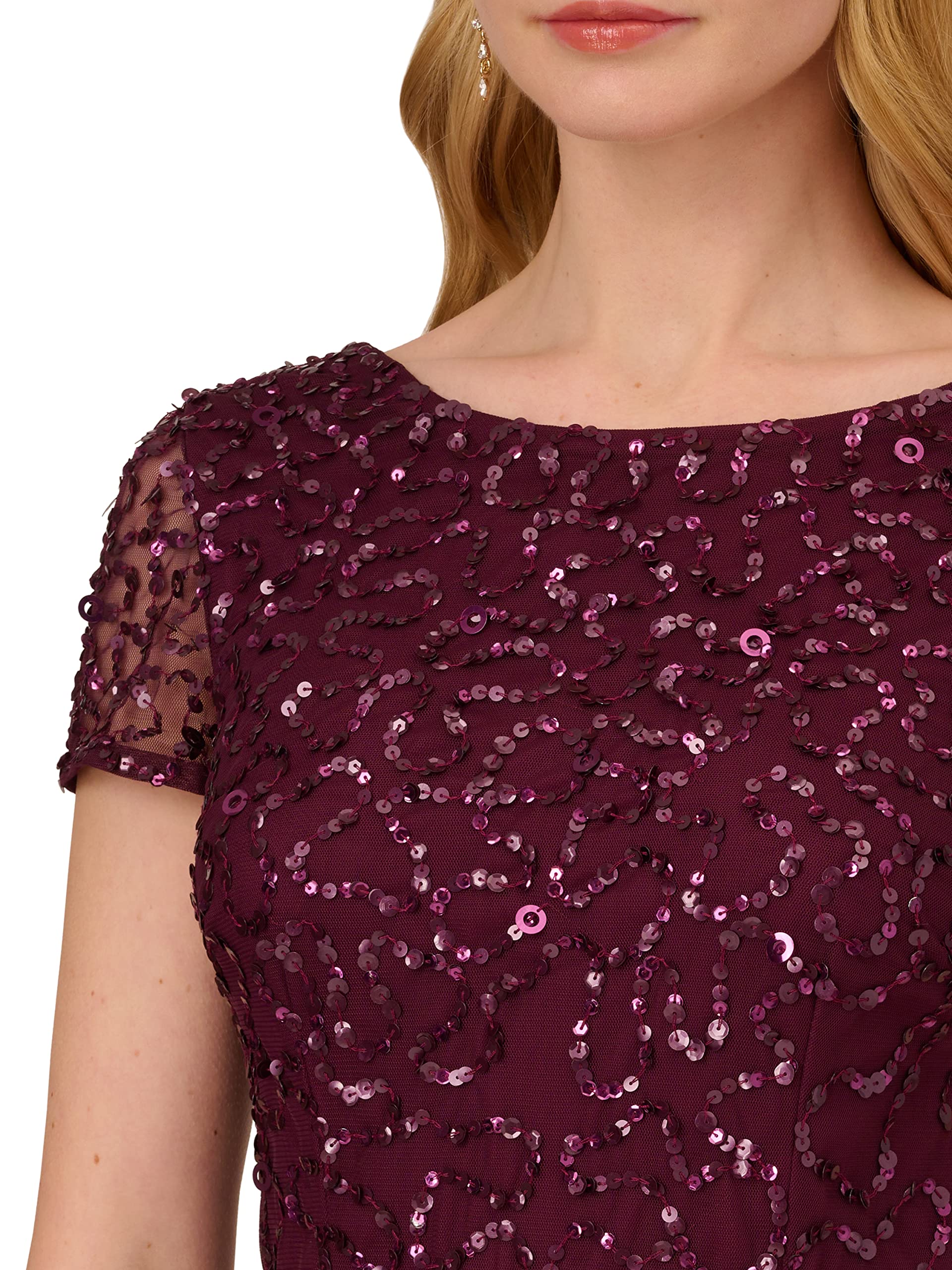 Adrianna Papell Women's Elegant Beaded Short Sleeve Evening Gown for Prom, Wedding & Formal Events - Perfect for Cocktail Parties, Galas & Special Occasions