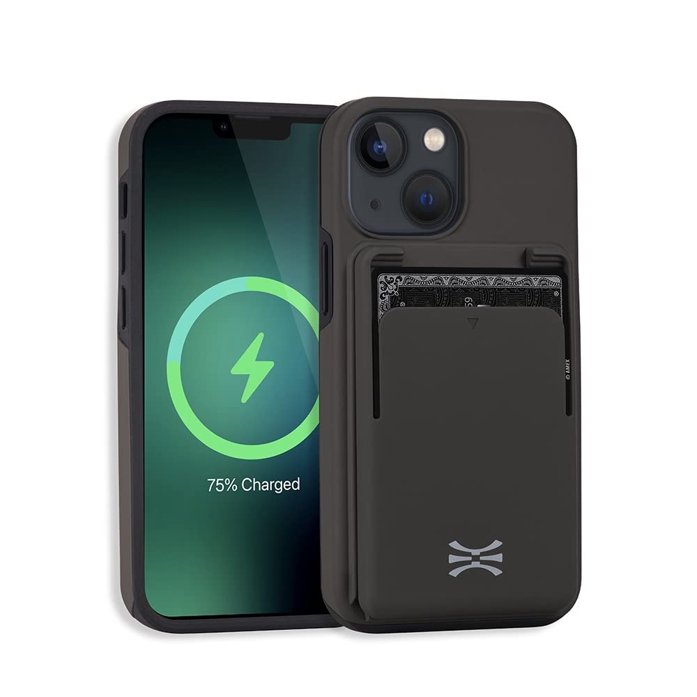 TORU MX PRO Slim Hard Wallet Case for iPhone 13 Mini - Dual Layer Shockproof Protective Cover with MagSafe Compatible Built-in Magnets | Detachable Sliding Card Holder (Holds 3 Cards) - Gray | Perfect for Everyday Use, Travel & Contactless Payments