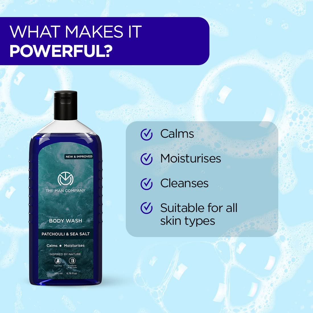 Patchouli & Sea Salt Scented Body Wash for Men - 200ml | Deep Moisturizing Shower Gel with Green Tea, Turmeric & Moringa Extracts | Smooth Skin Care | Perfect for Daily Shower & Post-Workout Refreshment