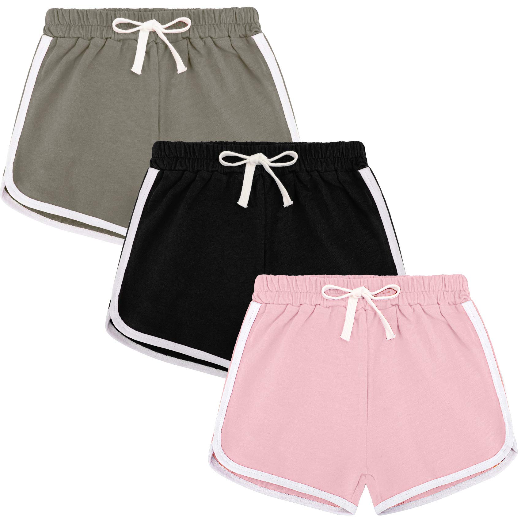 BOOPH 3-Piece Girls' Athletic Shorts - Soft Breathable Running Shorts for Kids, Yoga, Gym & Play - Perfect for Sports, School PE & Summer Activities