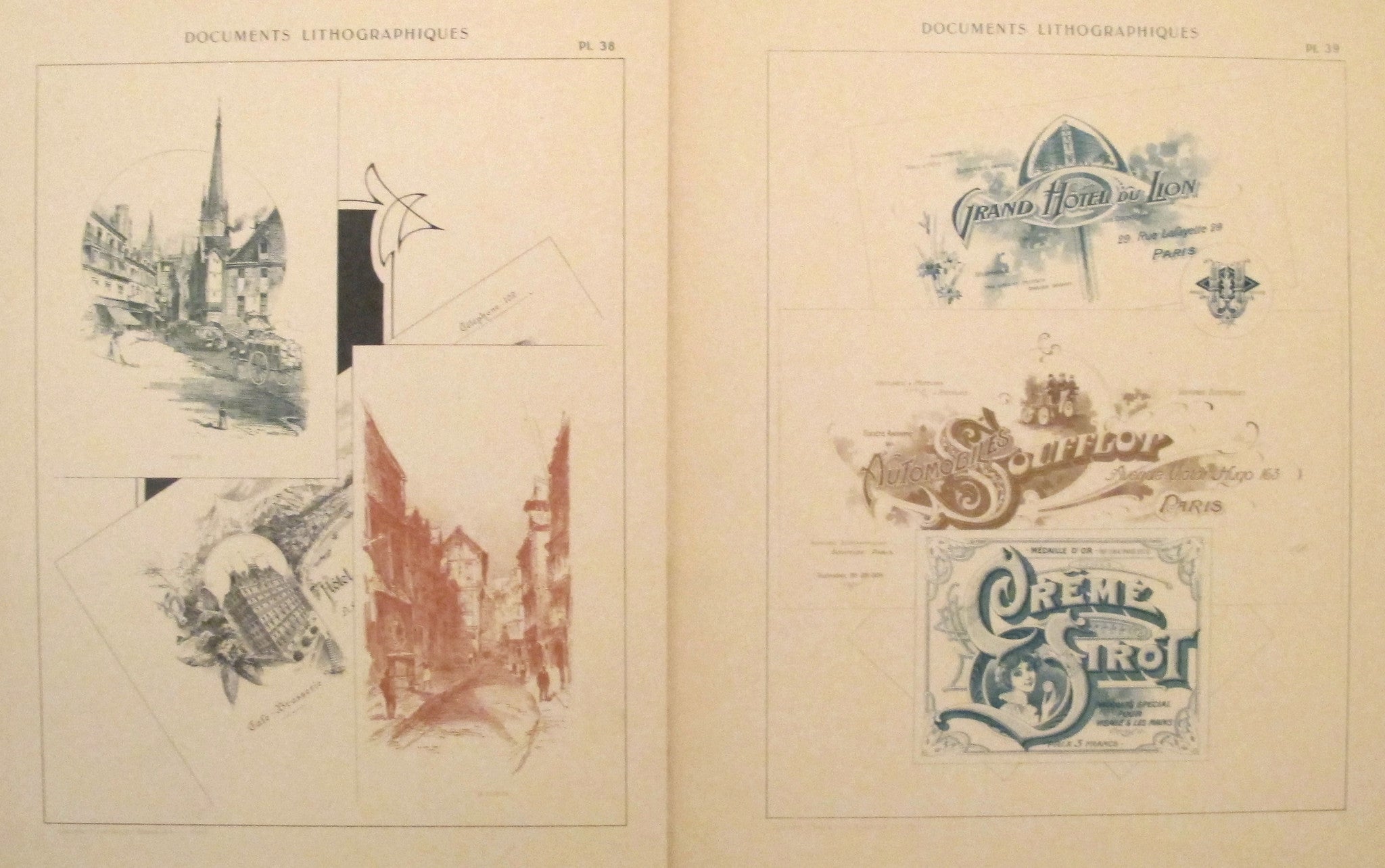 Antique 1900s Belle Epoque Design Sheets - Original Lithographic Plates #38 & #39 - Vintage French Art Nouveau Documents for Framing & Home Decor