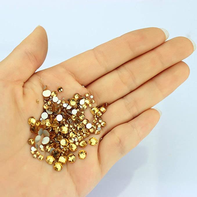 D'Lush Designs 240X400mm Hotfix Crystal Rhinestone Mesh Banding - 2mm Strass Beaded Applique Sheet for Wedding Dresses (Gold, 3mm) | Perfect for Bridal Gowns, Evening Dresses, and DIY Costume Embellishments