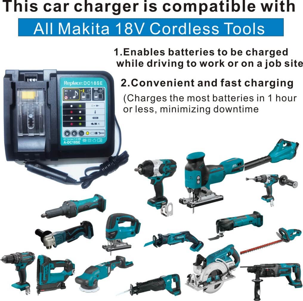 Makita DC18SE Compatible Lithium Ion Car Battery Charger for BL1835B BL1845B BL1820B BL1815B BL1835 BL1840 - Fast Vehicle Charging for Power Tools, DIY Projects, and Emergency Car Battery Boost