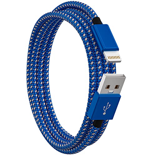 Ironten 100 Pack 6ft Nylon Braided Lightning Cable - Fast Charging & Data Sync USB Cable for iPhone 14/13/12/11/Pro Max/Xs Max/Xr/X/8/7 Plus/6s/6 - Durable Blue & White Cords for Home, Office & Travel Use