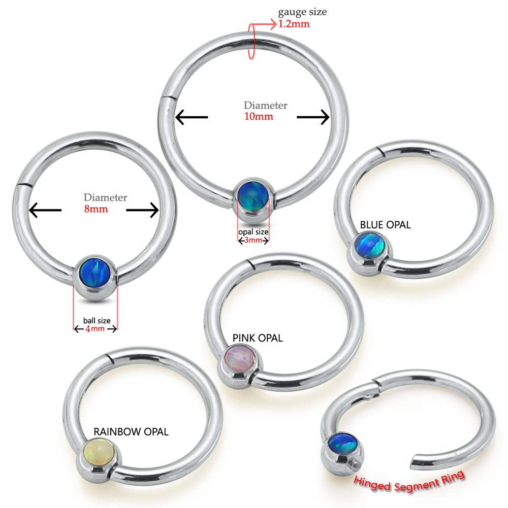 AZARIO LONDON 16G 316L Surgical Steel Hinged Segment Nose Ring with Bezel Set Opal Stone - Septum Piercing Jewelry for Women & Men - Perfect for Everyday Wear, Parties & Alternative Fashion