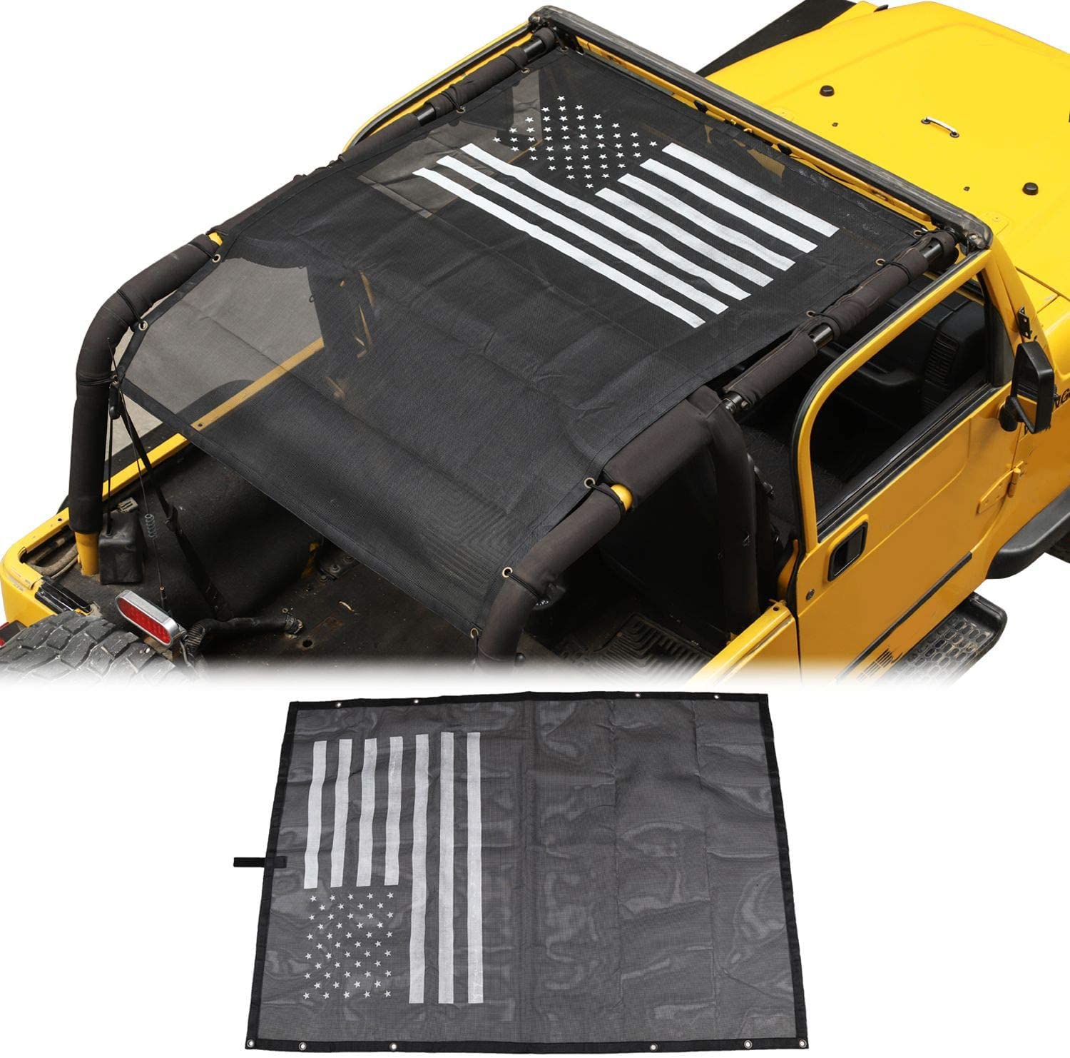 UV Protection Mesh Sunshade Bikini Top for Jeep Wrangler TJ 1997-2006 - American Flag Design | Perfect for Beach, Off-Roading & Summer Adventures