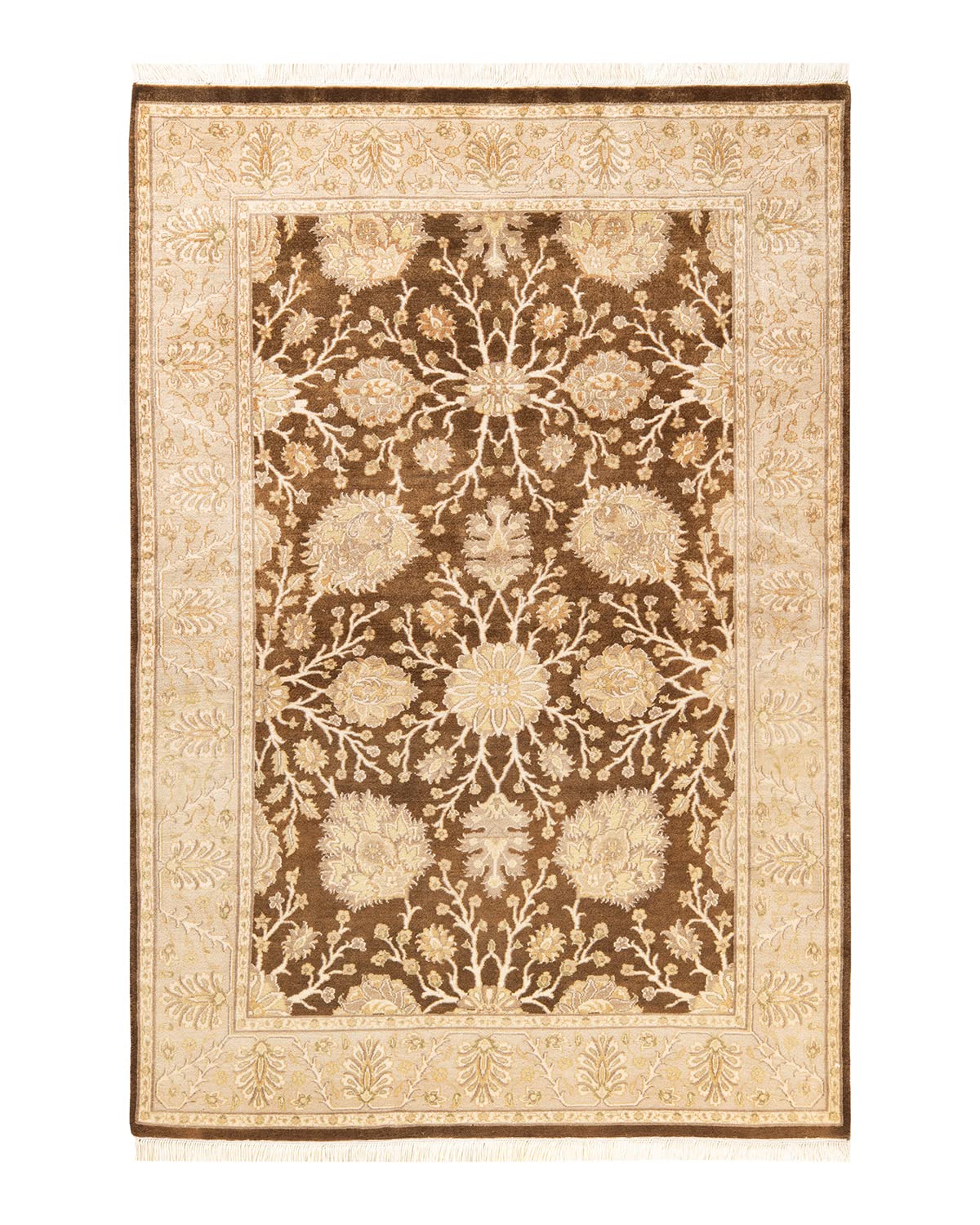 Handmade Wool Traditional Floral Mogul Yellow 4x6 Area Rug - Solo Rugs One of a Kind Hand Knotted - Perfect for Living Room, Bedroom, or Home Decor