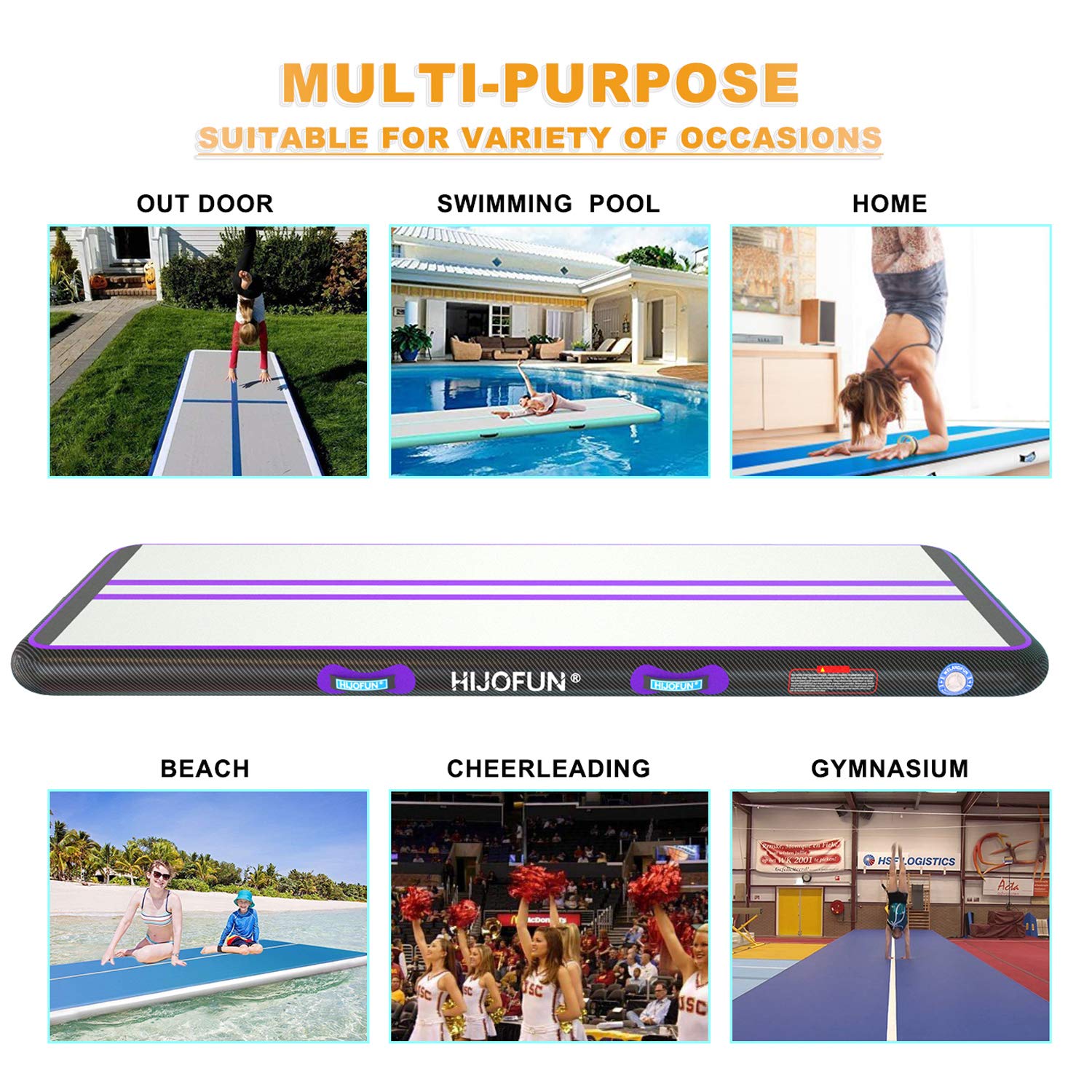 Premium Inflatable Gymnastics Air Mat - 6.6ft to 26ft Tumble Track Training Mats (4/8 inches Thick, 3.3ft/6.6ft Wide) for Kids, Home, Gym & Yoga Practice - Includes Pump for Easy Setup - Perfect for Tumbling, Cheerleading & Fitness Training