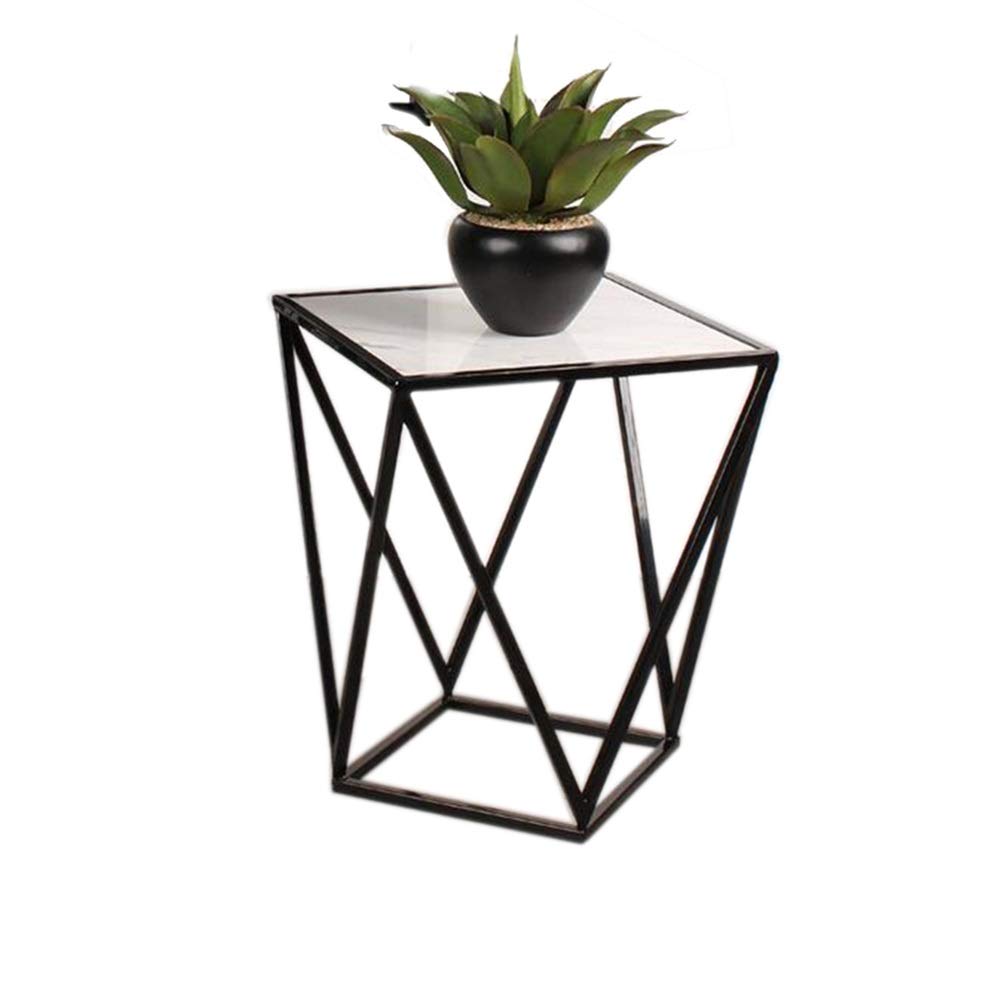 Modern Square Coffee Table - Marble Top & Metal Frame, Industrial Side Table, Telephone Stand (21.65