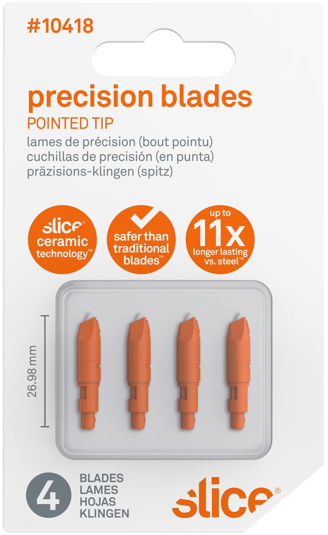 Slice 10418 Micro-Ceramic Blade Replacement for Precision Cutter - 4 Pack | 11x Longer Lasting Than Metal Blades | Safe Hobby Knife Cartridge for Crafts, DIY Projects & Model Building