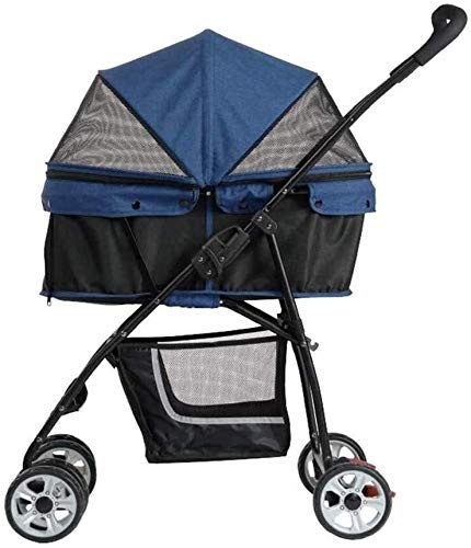Collapsible Lightweight Pet Stroller for Small Dogs - Portable Outdoor Travel Pet Carrier with Durable Frame (Blue) - Perfect for Walks, Shopping & Vet Visits