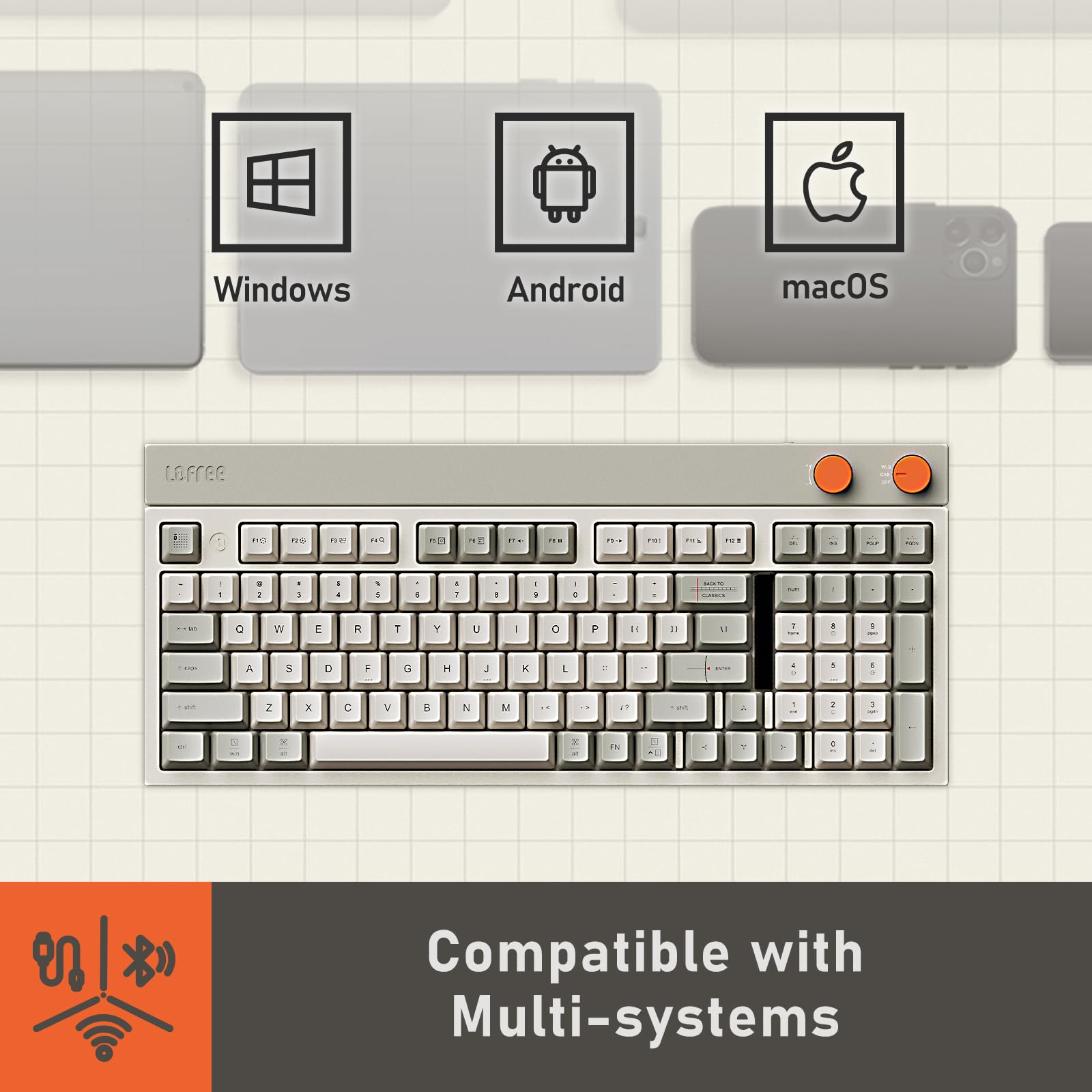 LOFREE Block 98-Key Wireless Mechanical Keyboard - Rechargeable, Hot-Swappable with 3 Connection Modes (Bluetooth/2.4G/USB-C) for Windows & Mac - Volume Knob, Customizable Panels - Perfect for Gaming, Office Work & Creative Professionals