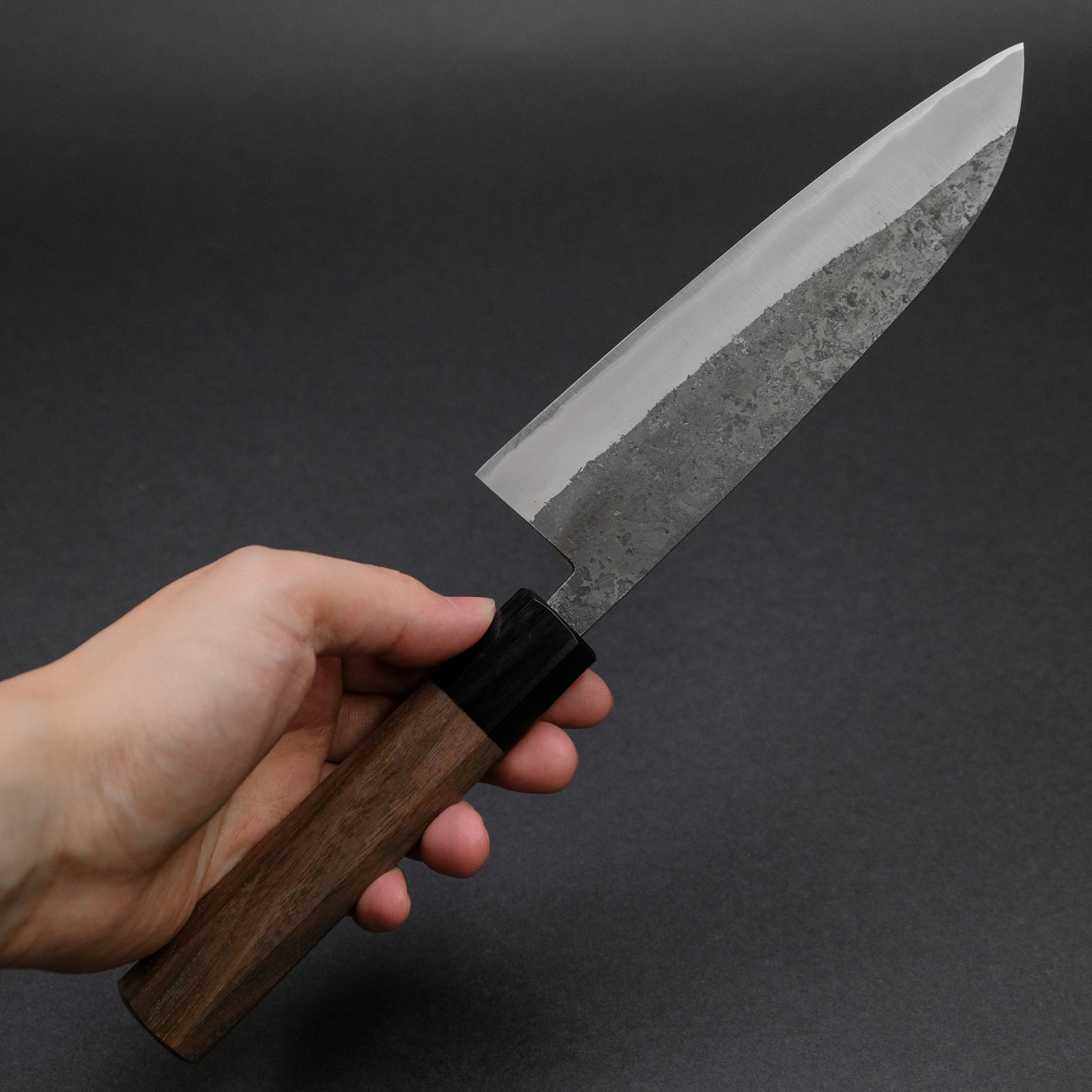 Hitohira Harima Forged Blue Super Stainless Clad Santoku Knife with Walnut Handle - Premium Japanese Chef Knife for Slicing, Dicing & Chopping Vegetables, Meat & Fish