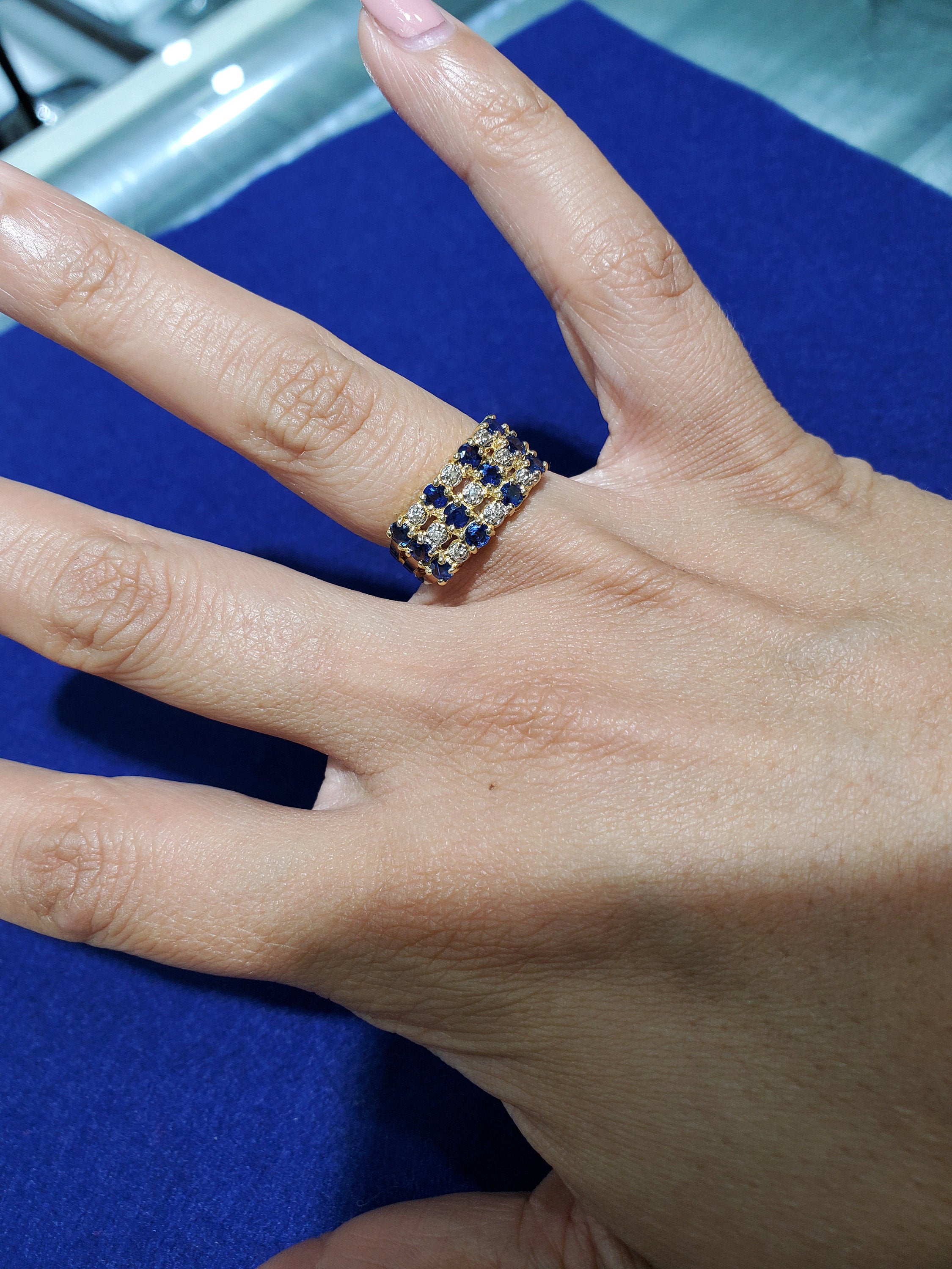 14k Yellow Gold Diamond & Sapphire Multi Stack Ring for Women - Elegant Layered Stackable Rings for Everyday Wear, Anniversary & Gift Giving