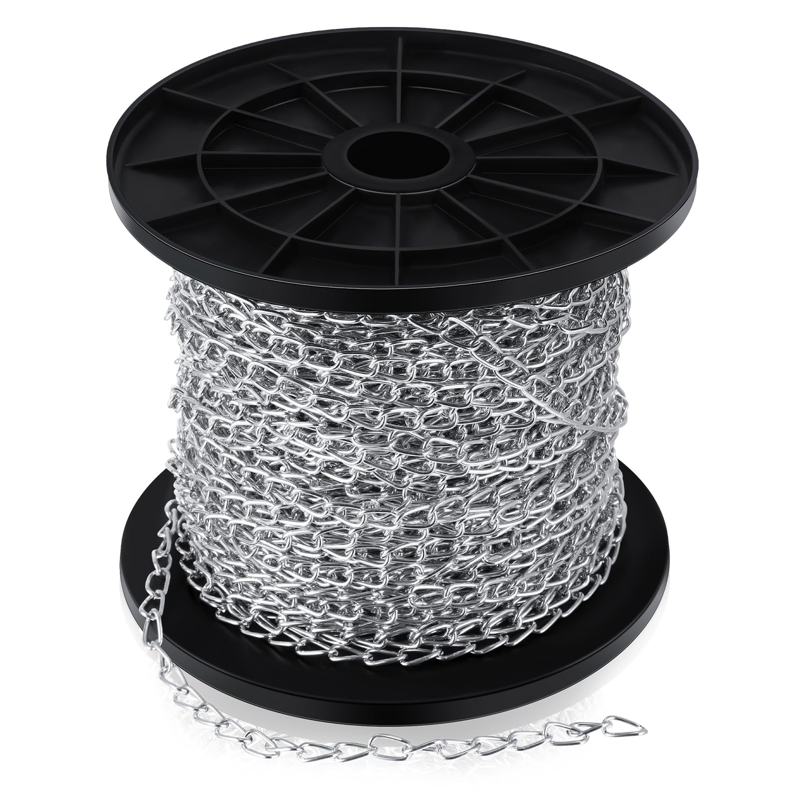 200 ft Galvanized Steel Hanging Jack Chain - 1.3mm Silver Metal Link Chain Roll for Light Fixtures, Bird Feeders, Overhead Lights, Artworks & Flowerpots - Perfect for Home Decor, DIY Projects & Outdoor Use