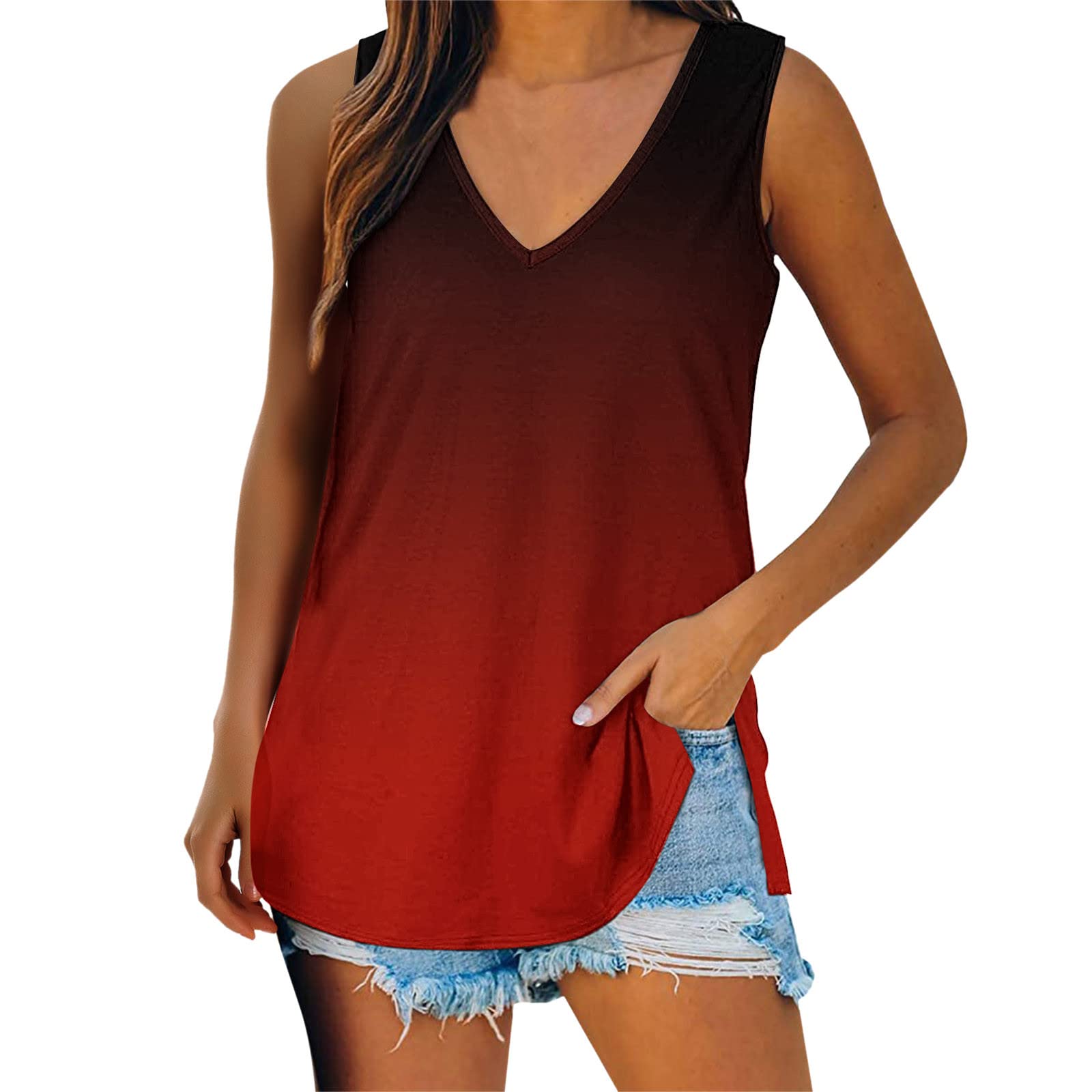 Women's Casual Tie Dye V-Neck Sleeveless Tank Top - Soft Summer Camisole Blouse for Beach, Yoga & Everyday Wear