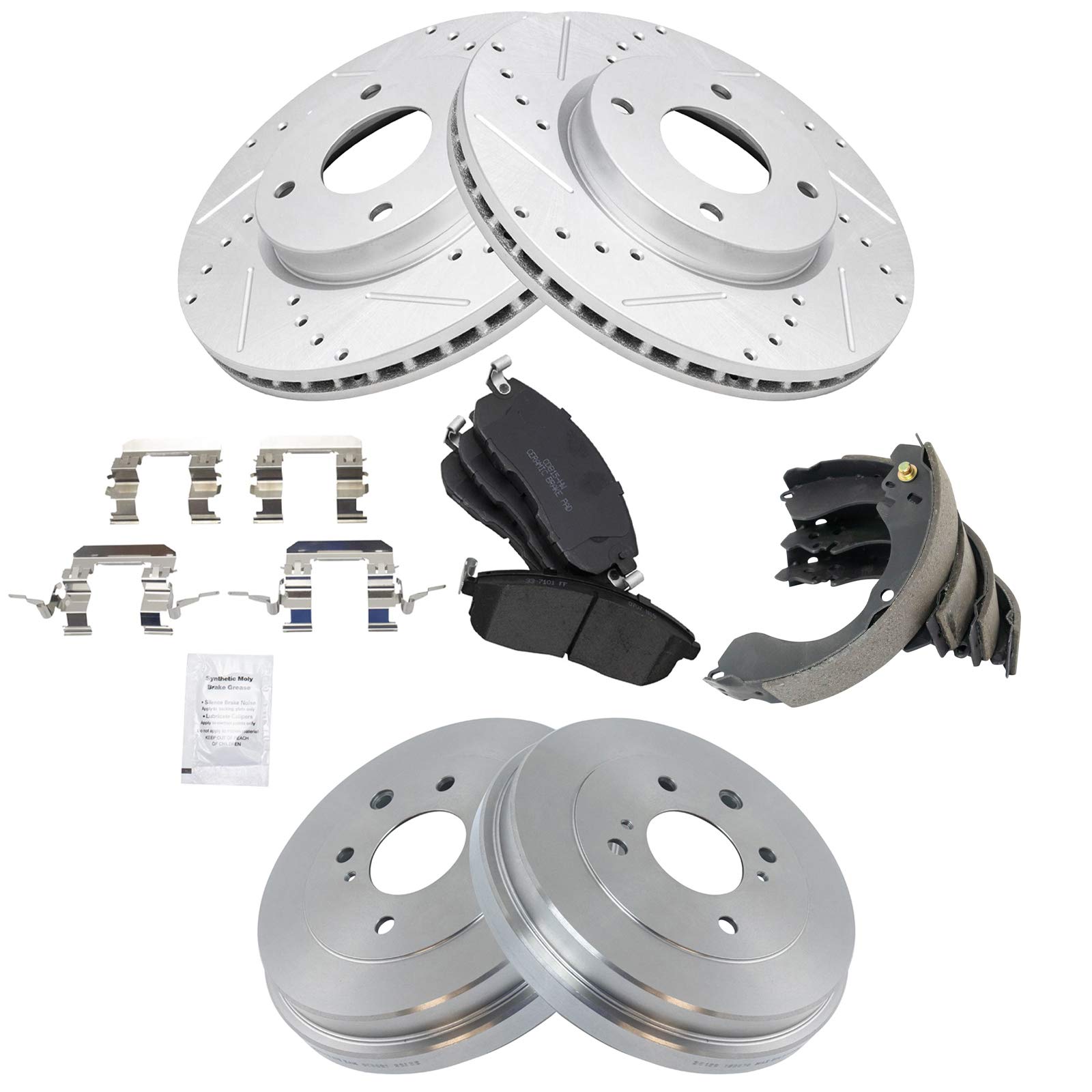 TRQ Front & Rear Posi Ceramic Disc Brake Pads & Rotors Kit for Nissan Altima Maxima Sentra - High Performance Braking System for Daily Commute & Highway Driving