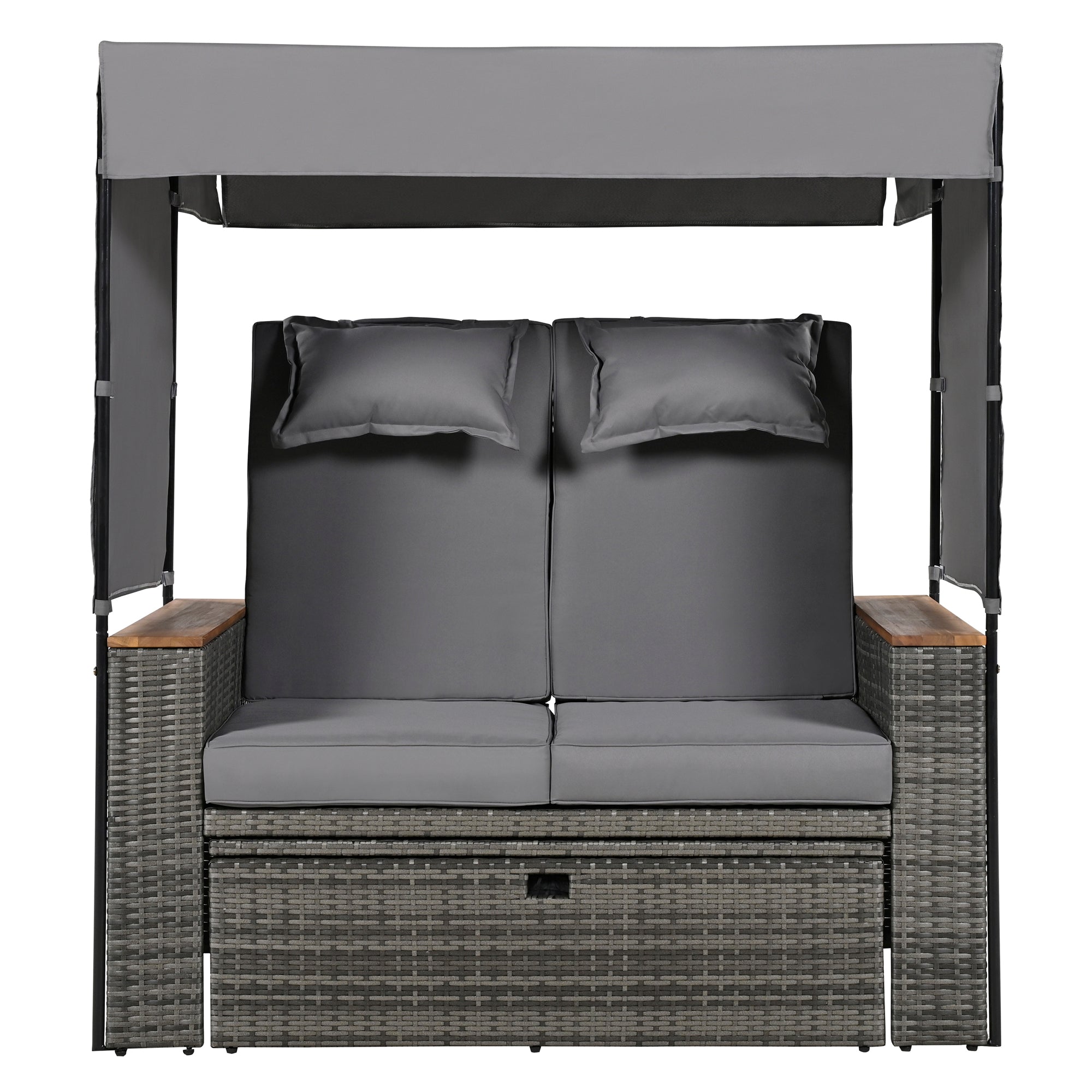 2-Piece Outdoor Rattan Daybed with 5 Adjustable Positions - Patio Loveseat Sofa Set for Poolside, Garden, or Backyard Relaxation