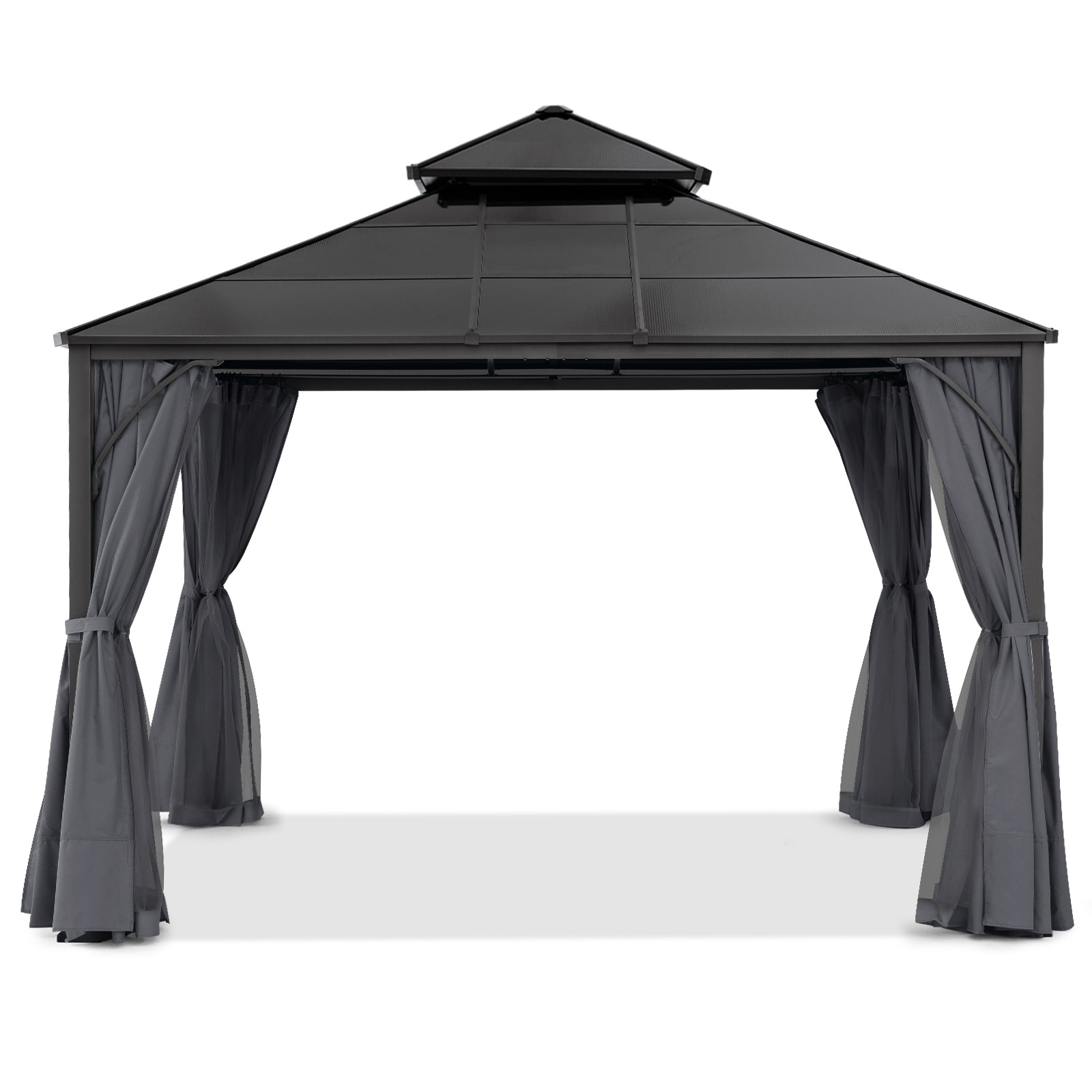 ABCCANOPY Outdoor Hardtop Metal Permanent Gazebo with Curtain & Netting - Weatherproof Patio Canopy for Backyard, Garden, and Poolside Relaxation