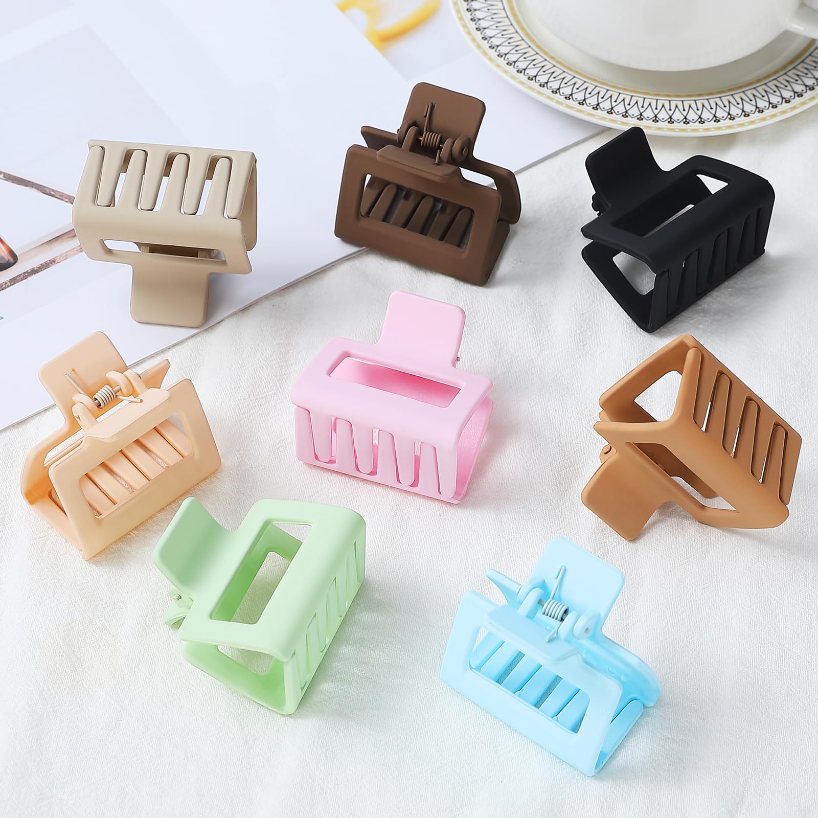 8 Pack Small Rectangle Claw Clips for Thin, Medium & Thick Hair - 2 Inch Cute Jaw Hair Clips for Women & Girls - Perfect for Ponytails, Buns & Everyday Hairstyles