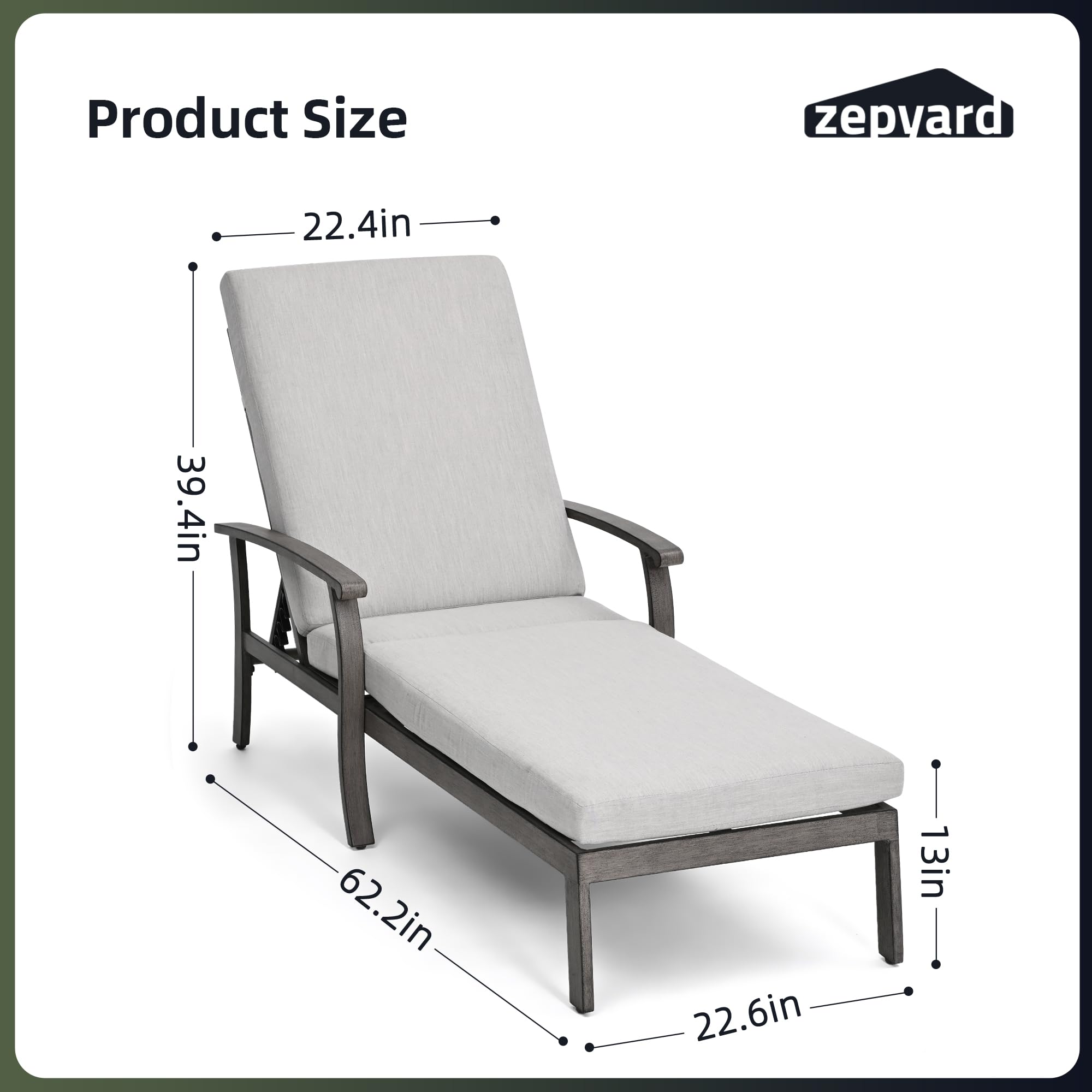 Adjustable Aluminum Patio Chaise Lounge Chair with Greige Cushion - All-Weather Outdoor Recliner for Deck, Beach, Poolside & Backyard Relaxation | Perfect for Sunbathing, Lounging & Outdoor Entertaining