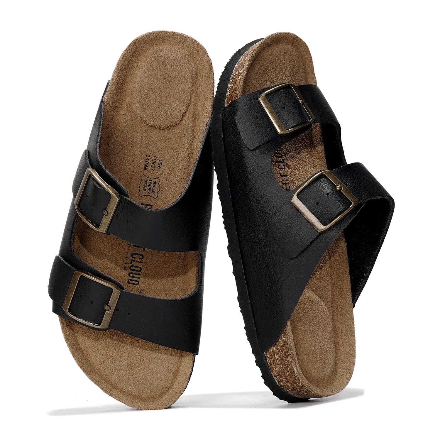 Project Cloud Genuine Leather Women's Flat Sandals - Comfortable Memory Foam Slides for Beach & Vacation - Breathable Summer Footwear for Walking & Relaxing (Venita)