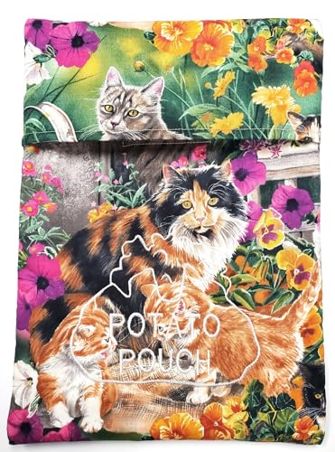G.erwin Designs Handmade Microwave Potato Pouch - Reusable 100% Cotton Vegetable Bag for Cooking & Heating - Limited Edition Cat Pattern - Eco-Friendly Kitchen Accessory for Baking Potatoes & Warming Meals